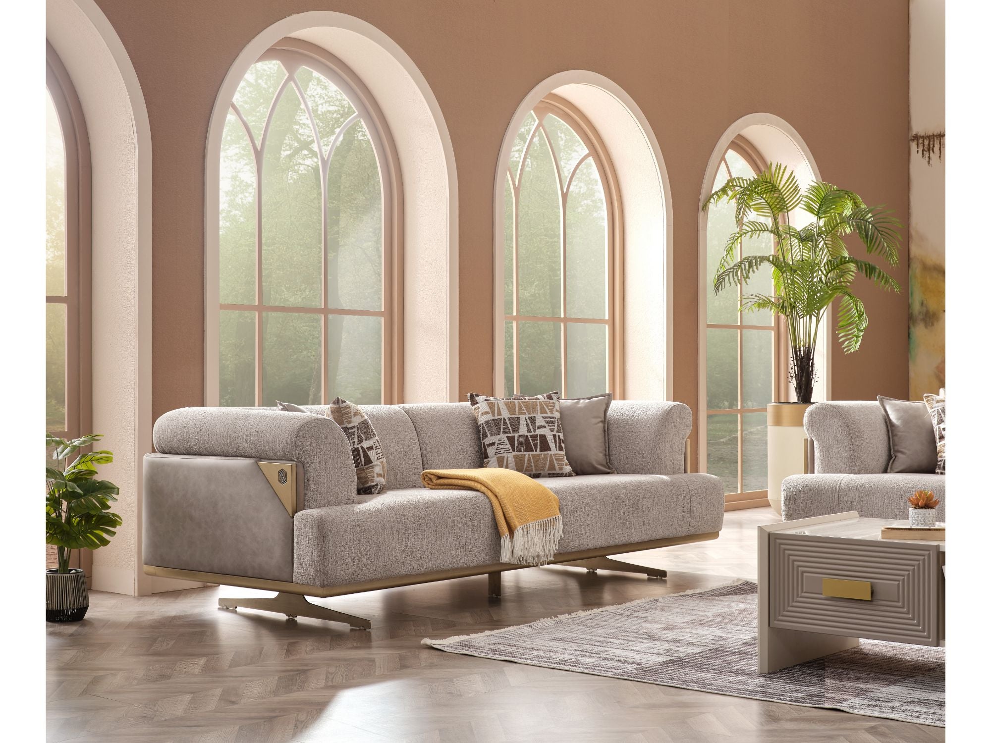 Urla 4-pieces (Sofa & Module Sofa & 2 Chair) Livingroom Set Cream