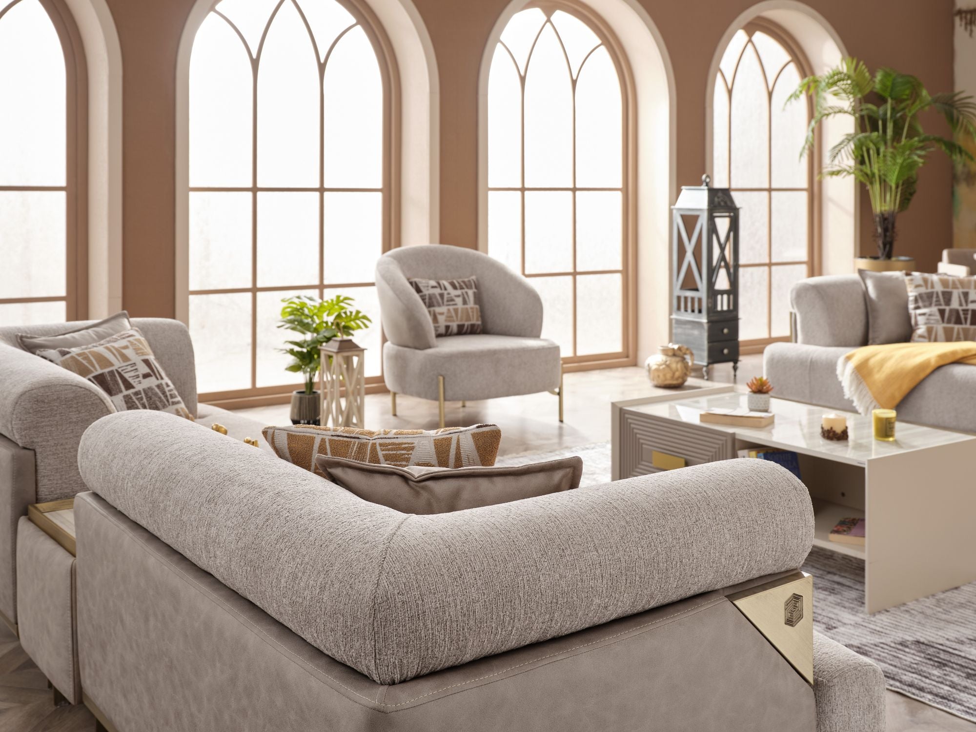 Urla 4-pieces (Sofa & Module Sofa & 2 Chair) Livingroom Set Cream
