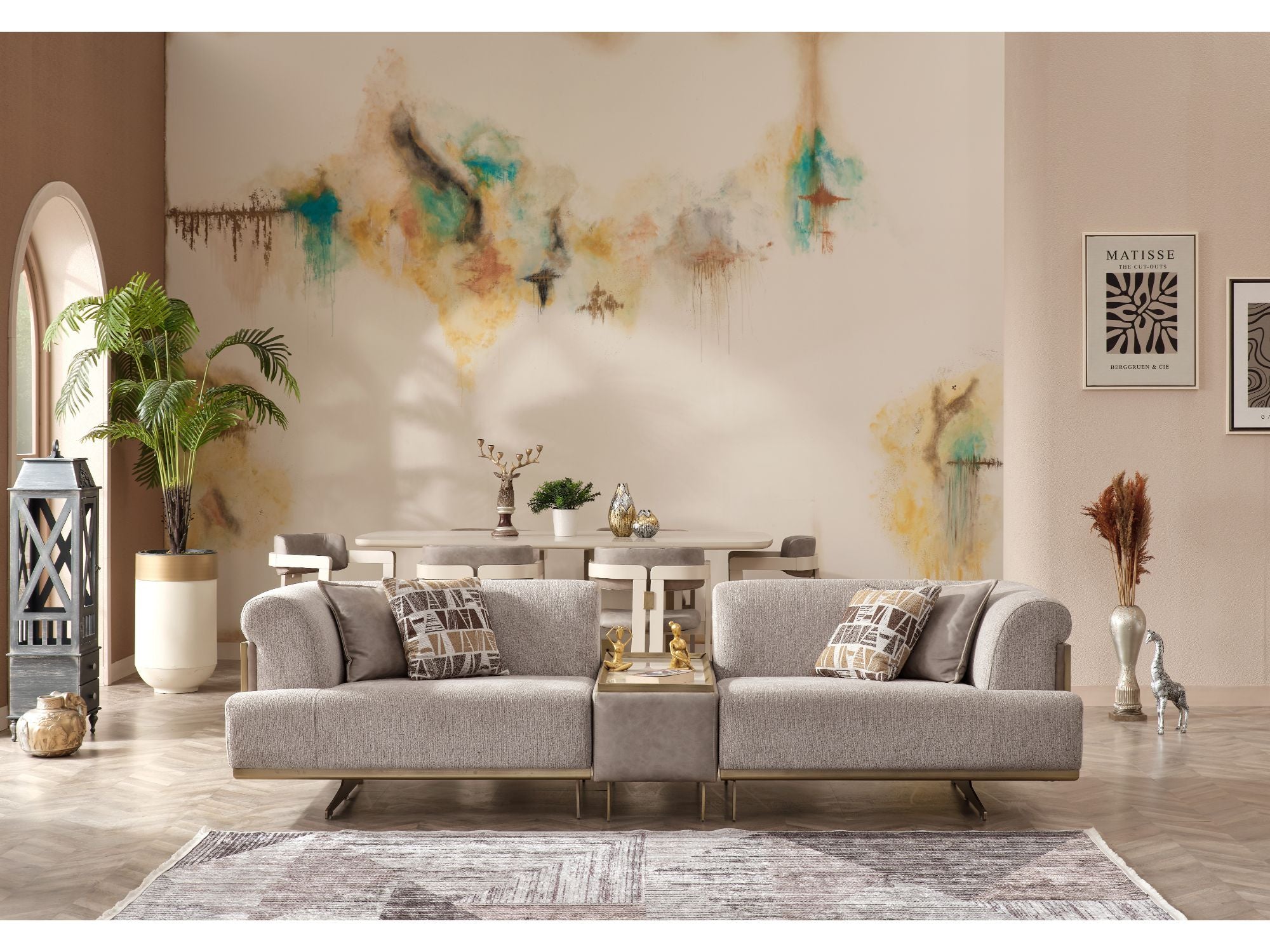 Urla 4-pieces (Sofa & Module Sofa & 2 Chair) Livingroom Set Cream