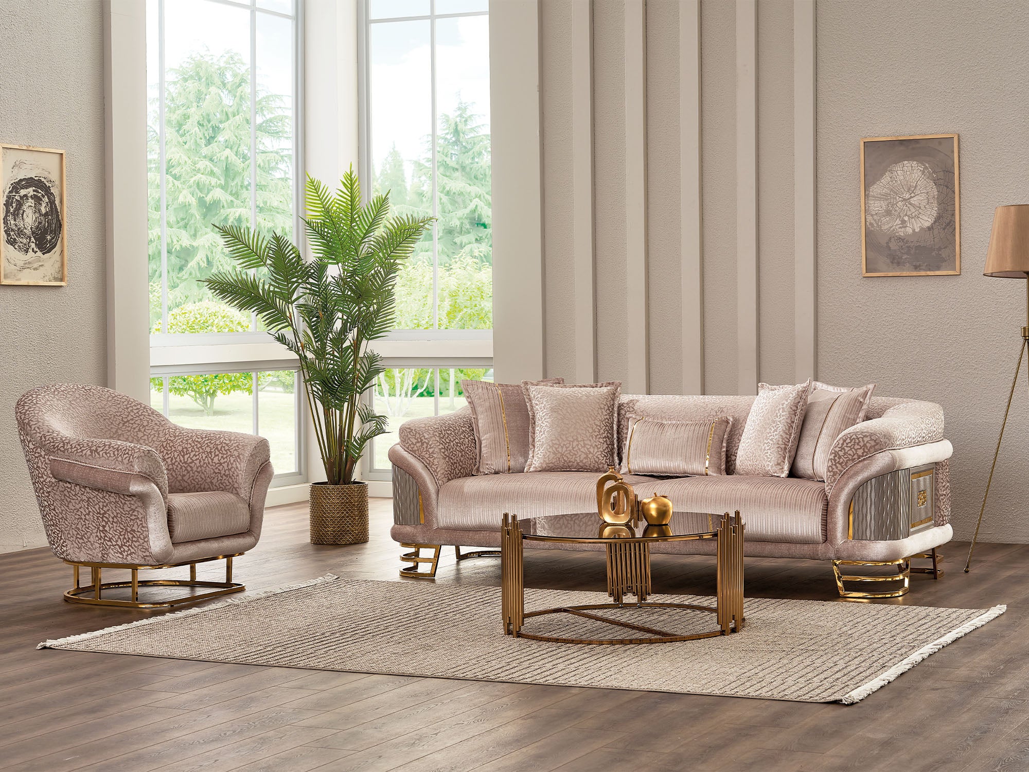 Versace 3-pieces (Sofa & Loveseat & Chair) Livingroom Set Cream