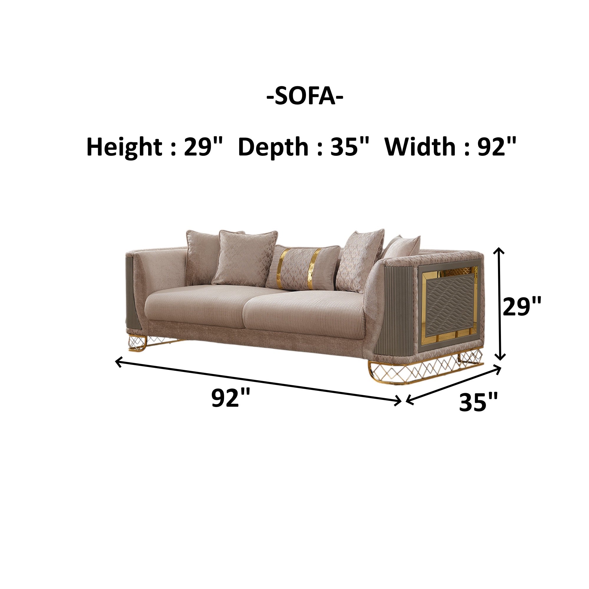 Valentino 3-pieces (Sofa & Loveseat & Chair) Livingroom Set Beige