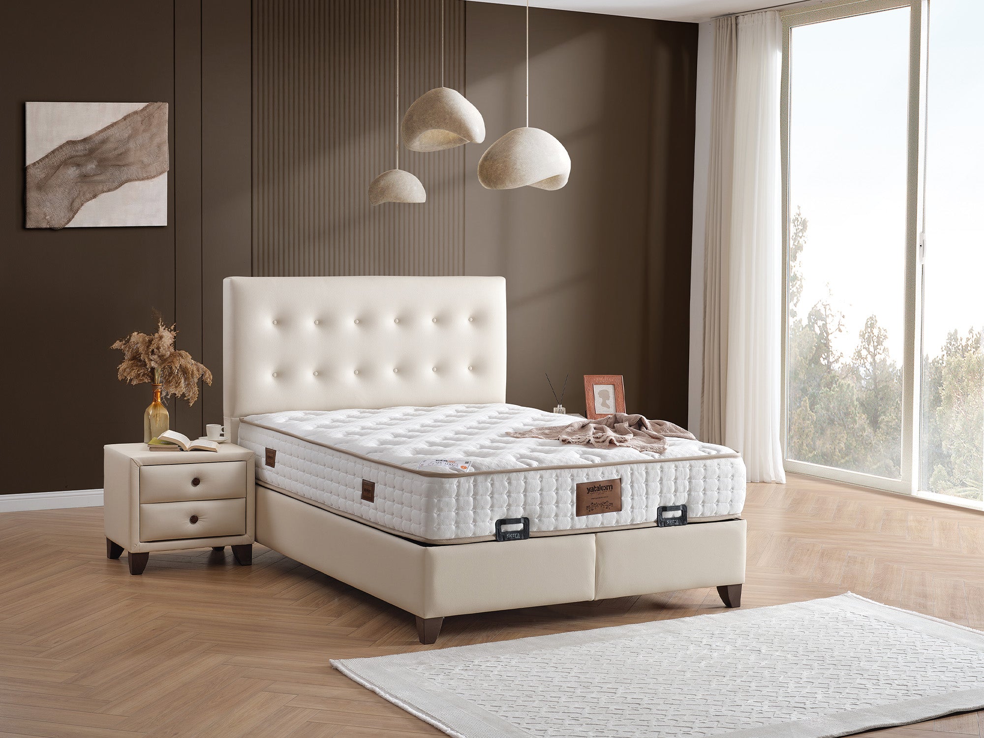 Vella Storage Bed With Headboard Beige