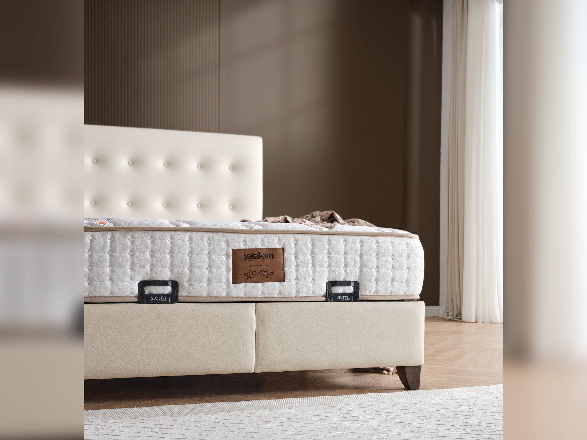 Vella Storage Bed With Headboard Beige