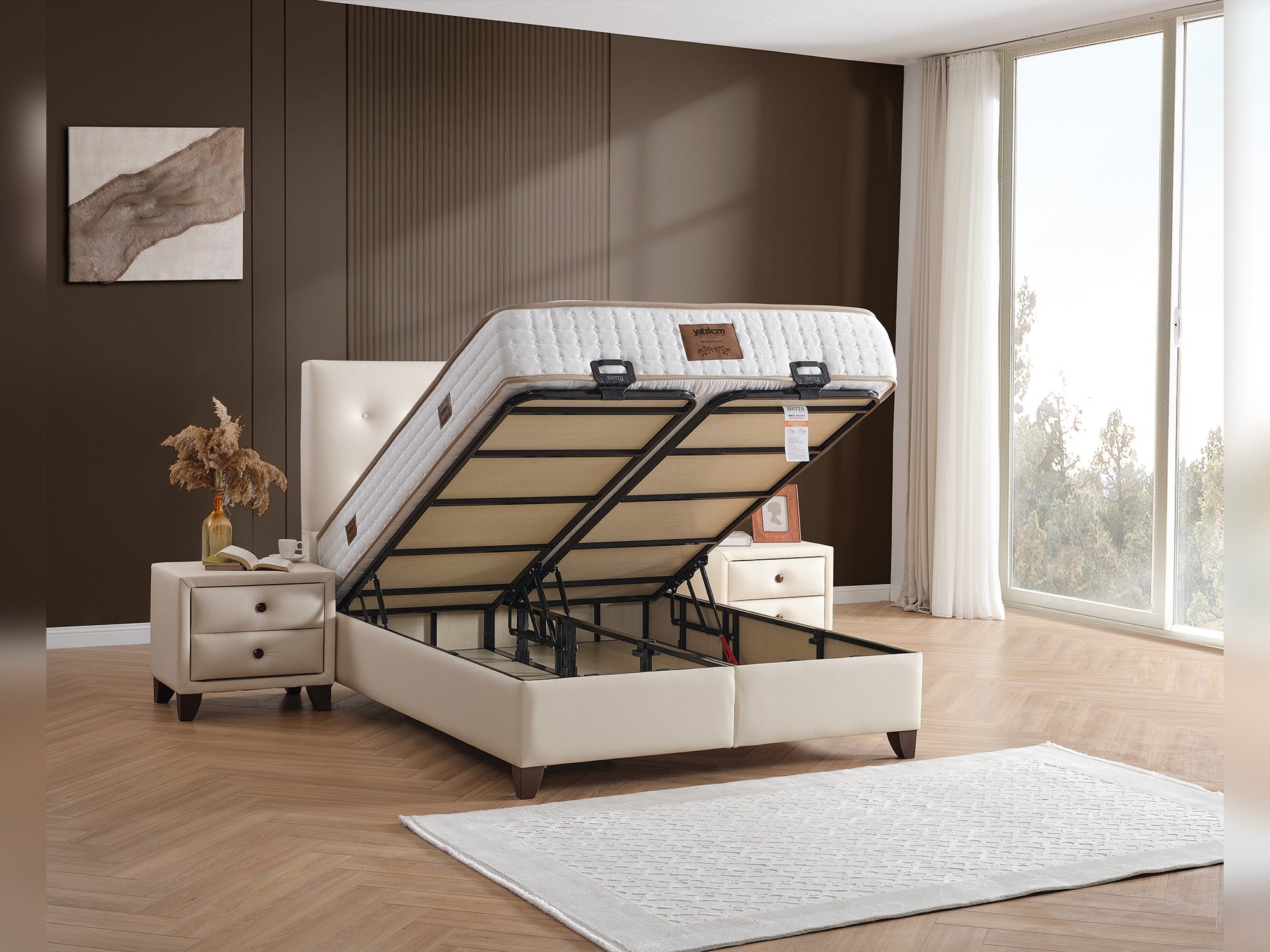 Vella Storage Bed With Headboard Beige