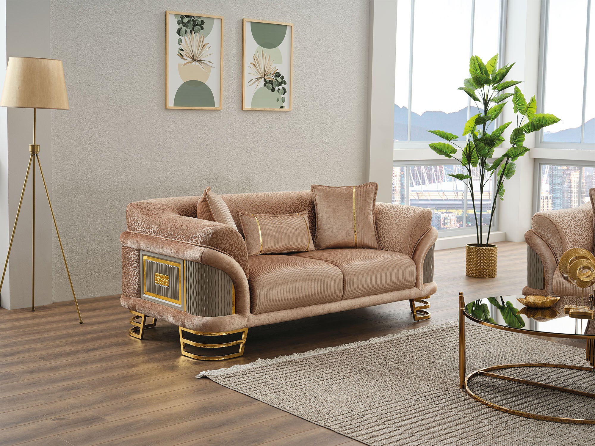 Versace 3-pieces (Sofa & Loveseat & Chair) Livingroom Set Beige