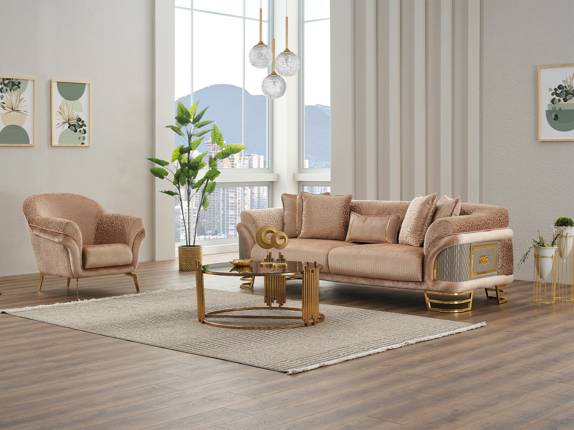 Versace 3-pieces (Sofa & Loveseat & Chair) Livingroom Set Beige