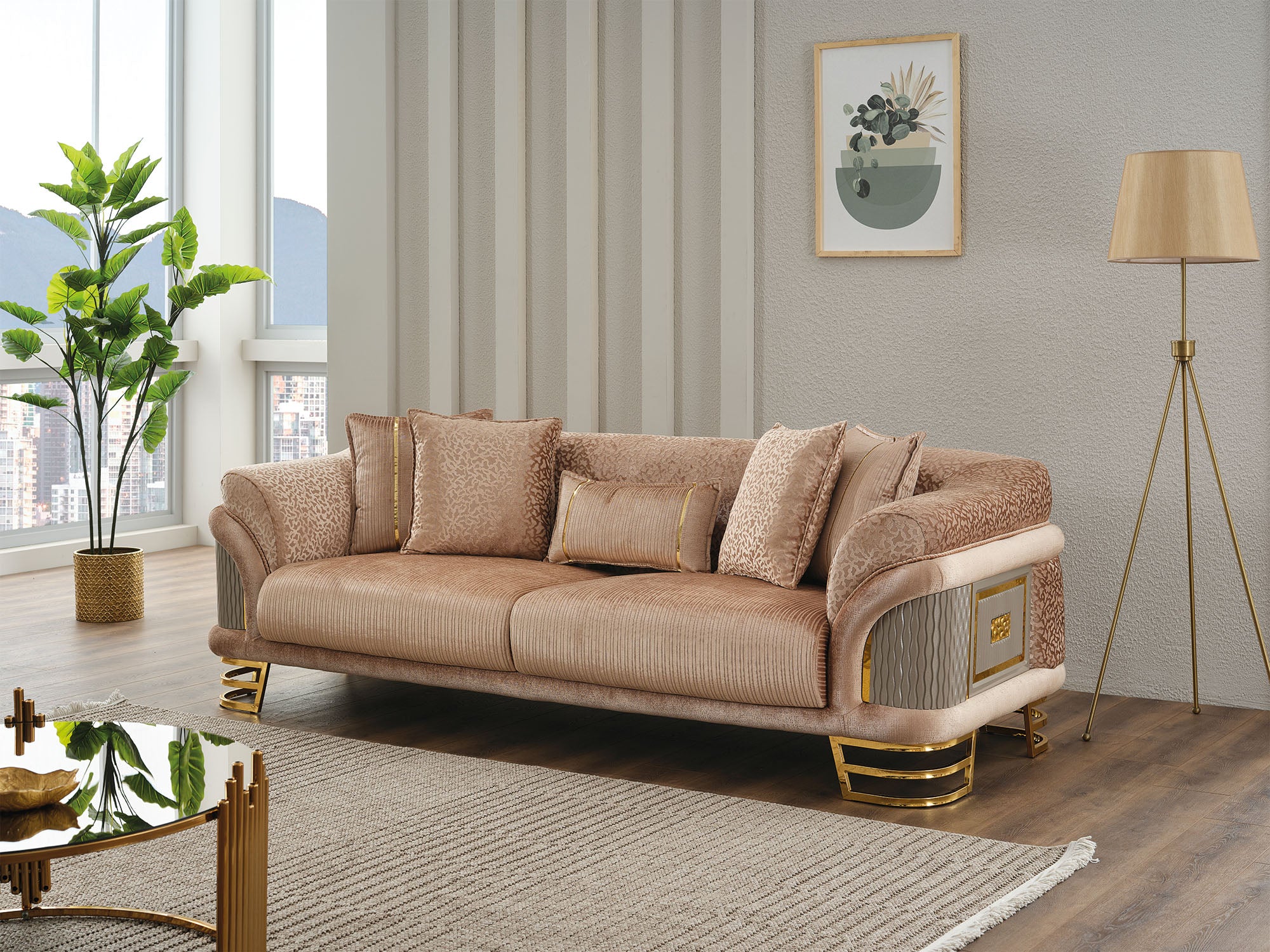 Versace 3-pieces (Sofa & Loveseat & Chair) Livingroom Set Beige