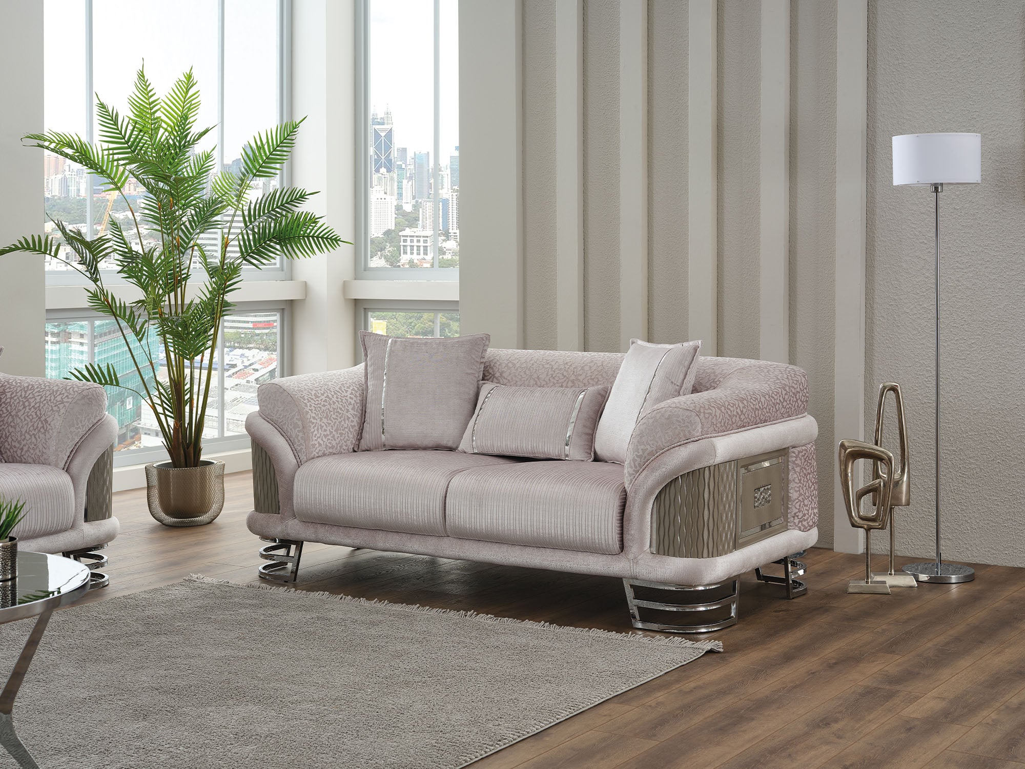 Versace 3-pieces (Sofa & Loveseat & Chair) Livingroom Set Light Grey