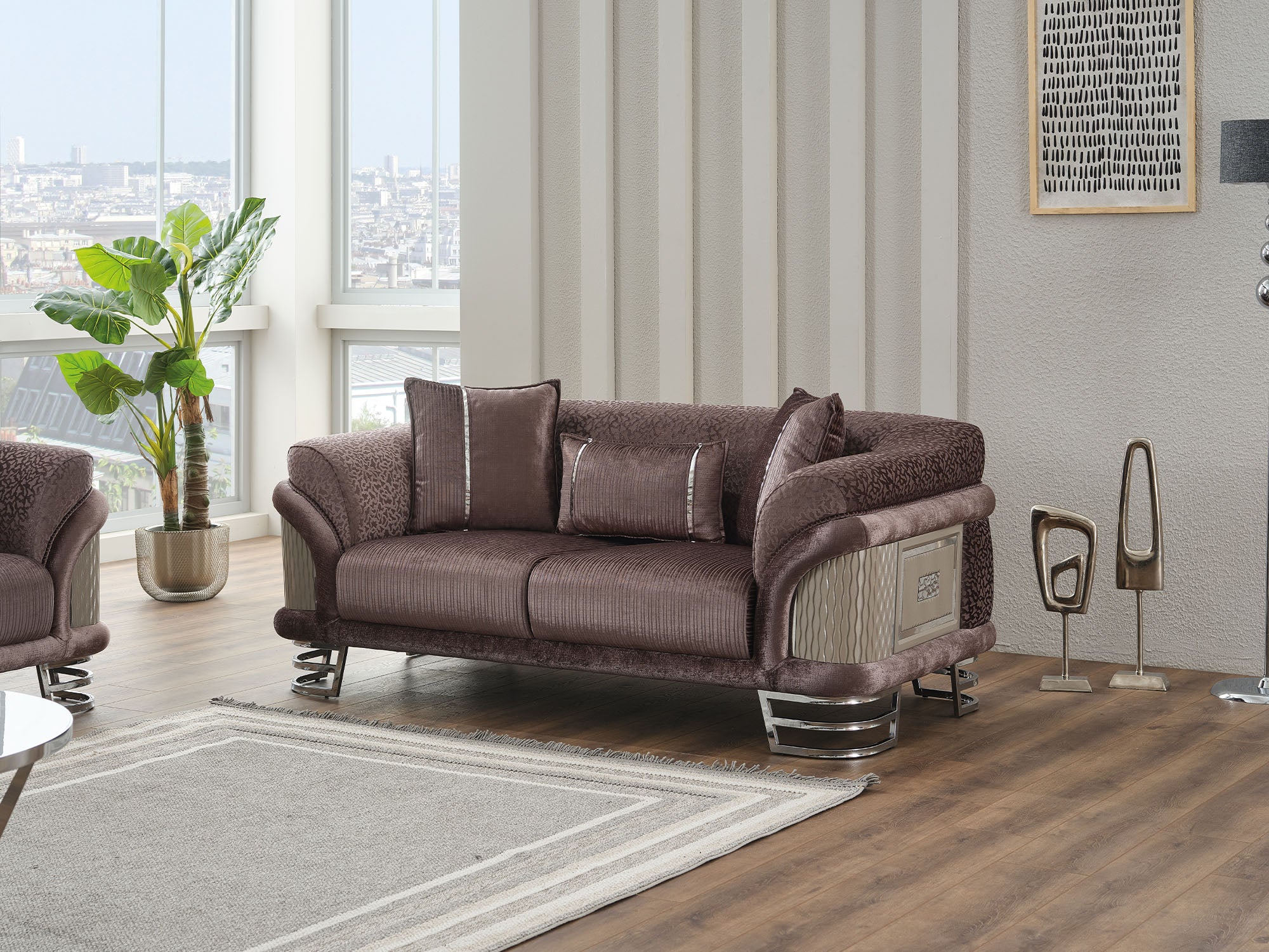 Versace 3-pieces (Sofa & Loveseat & Chair) Livingroom Set Dark Grey