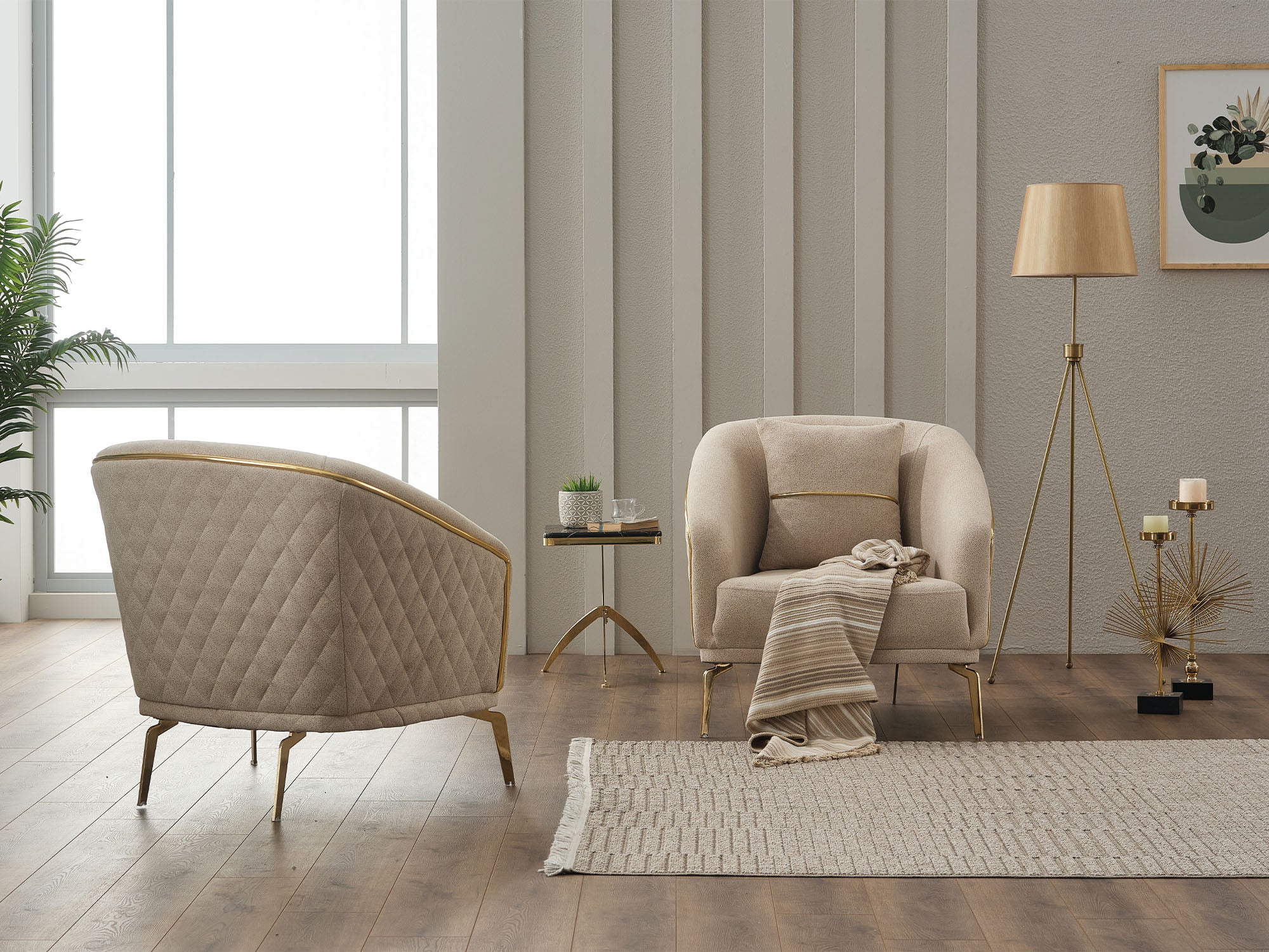 Victoria 3-pieces (Sofa & Loveseat & Chair) Livingroom Set Cream