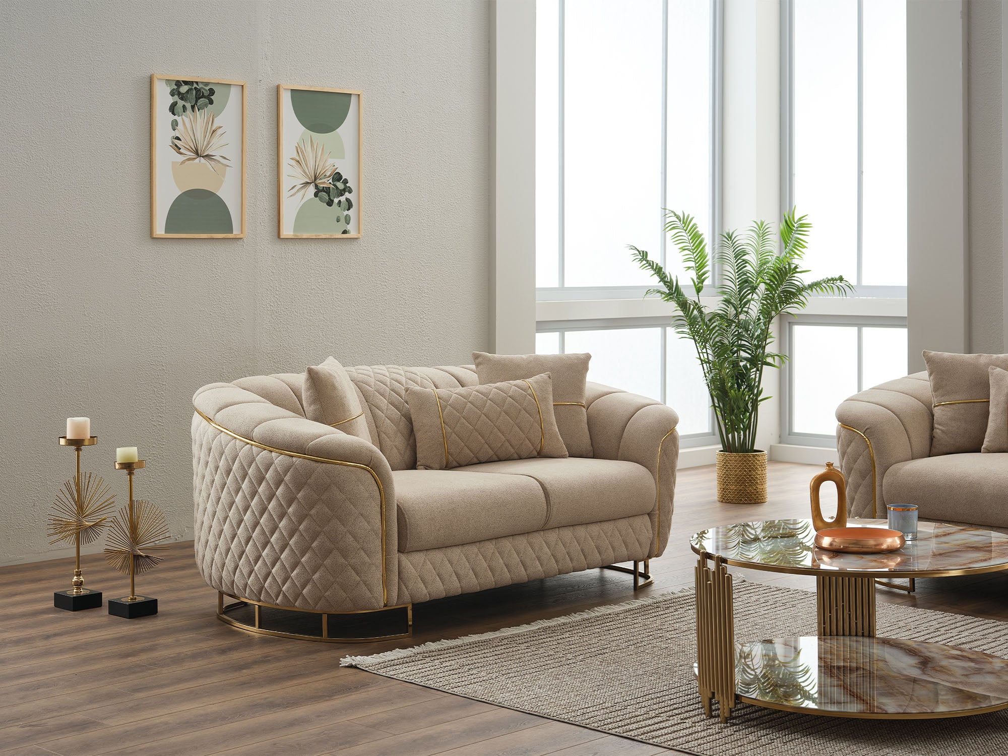 Victoria 3-pieces (Sofa & Loveseat & Chair) Livingroom Set Cream