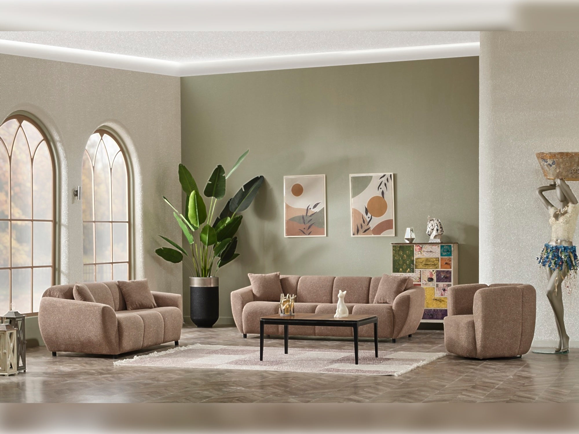 Vizyon 3-pieces (Sofa & Loveseat & Chair) Livingroom Set Brown