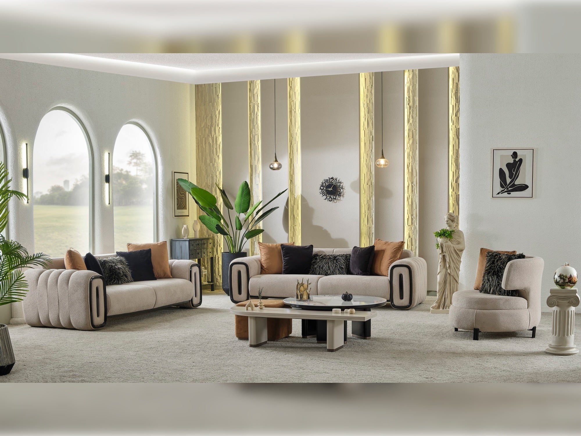 Voyance 4-pieces (2 Four Seat Sofa & 2 Chair) Livingroom Set Beige