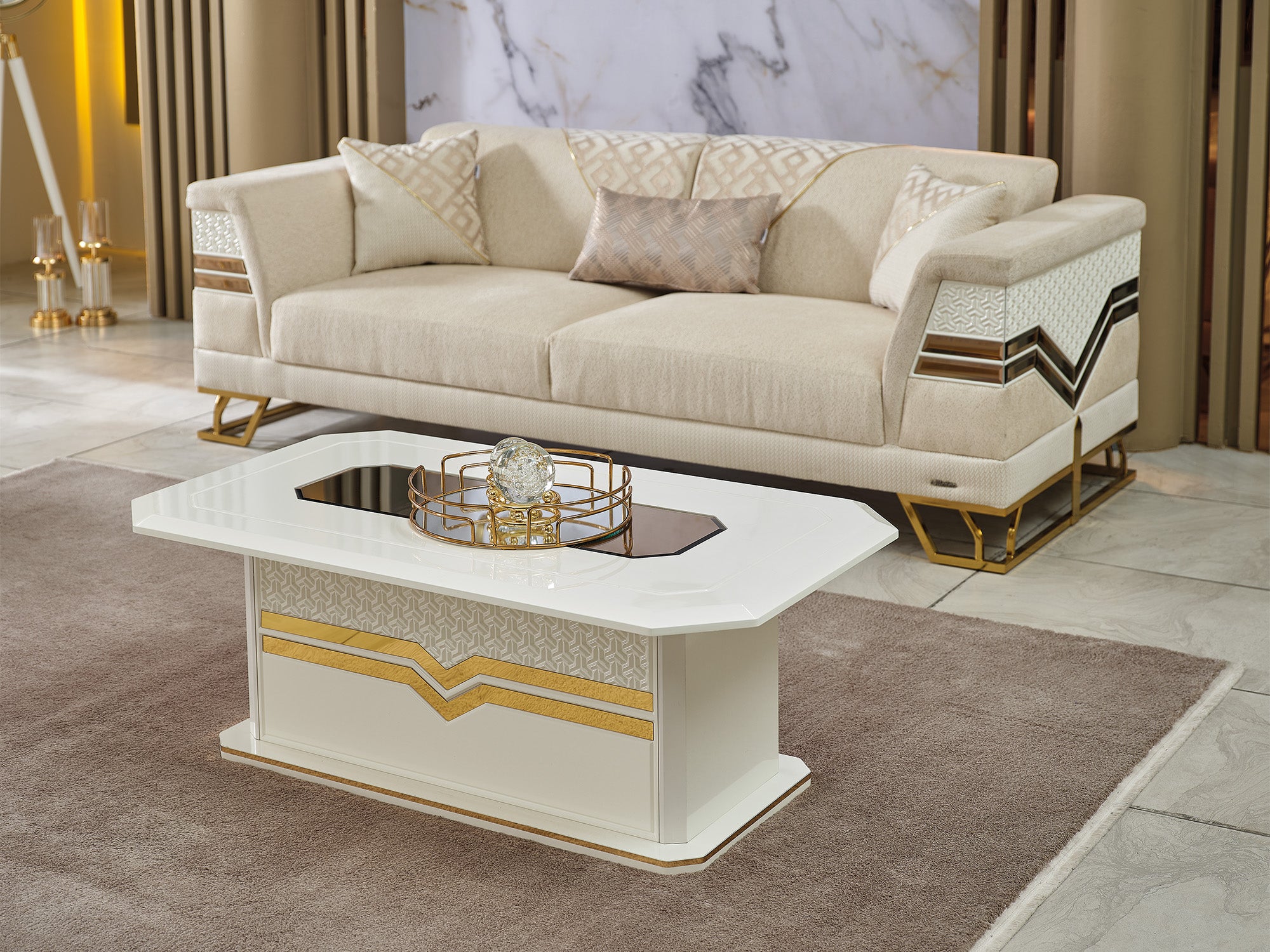 Zen 3-pieces (Sofa & Loveseat & Chair) Livingroom Set Cream