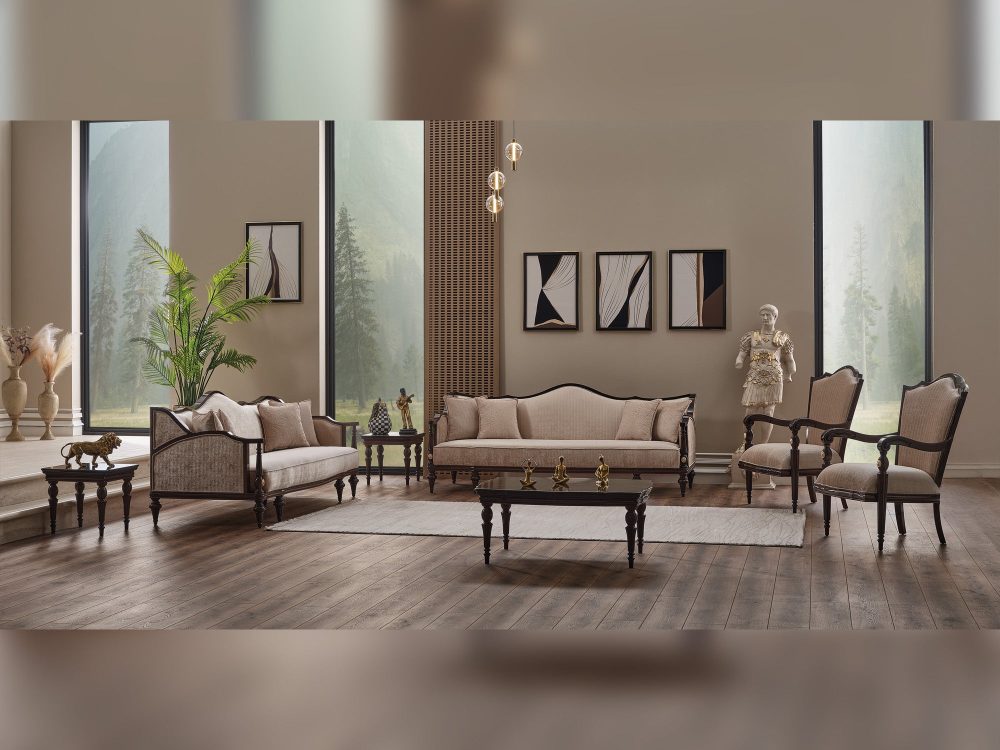 Zumrut Lux 3-pieces (Sofa & Loveseat & Chair) Livingroom Set Beige