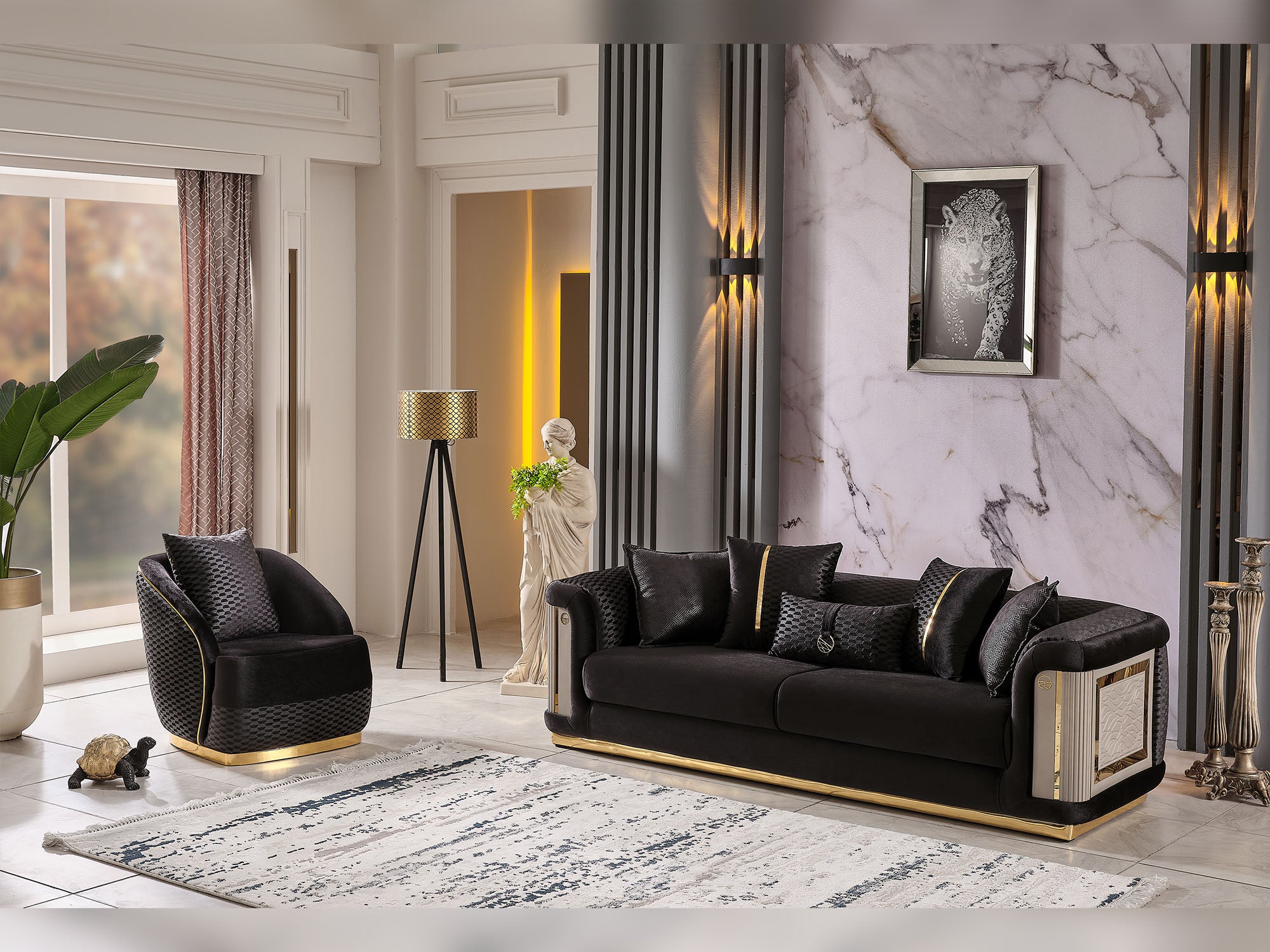 Elegance 3-pieces (Sofa & Loveseat & Chair) Livingroom Set Black