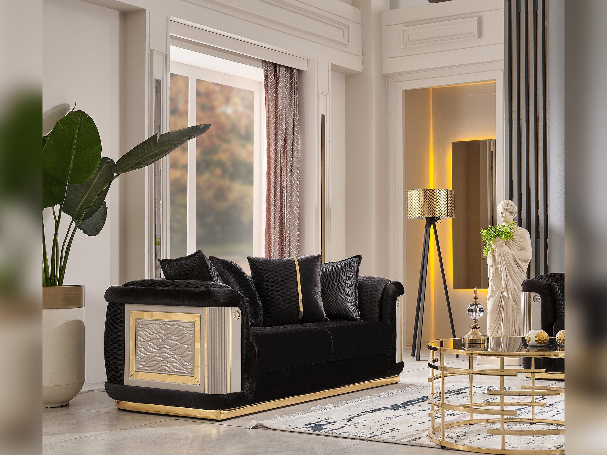 Elegance 3-pieces (Sofa & Loveseat & Chair) Livingroom Set Black