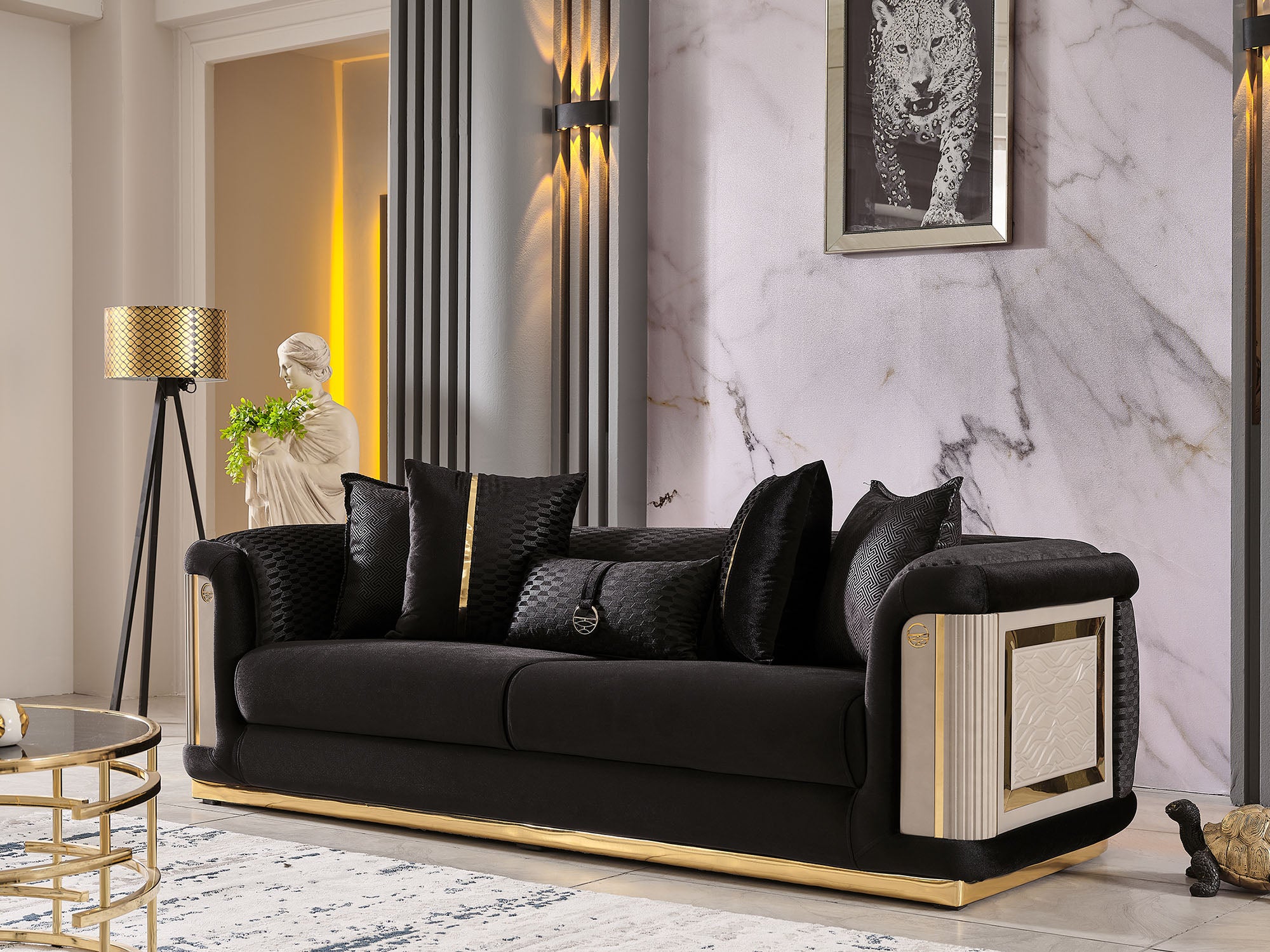 Elegance 3-pieces (Sofa & Loveseat & Chair) Livingroom Set Black