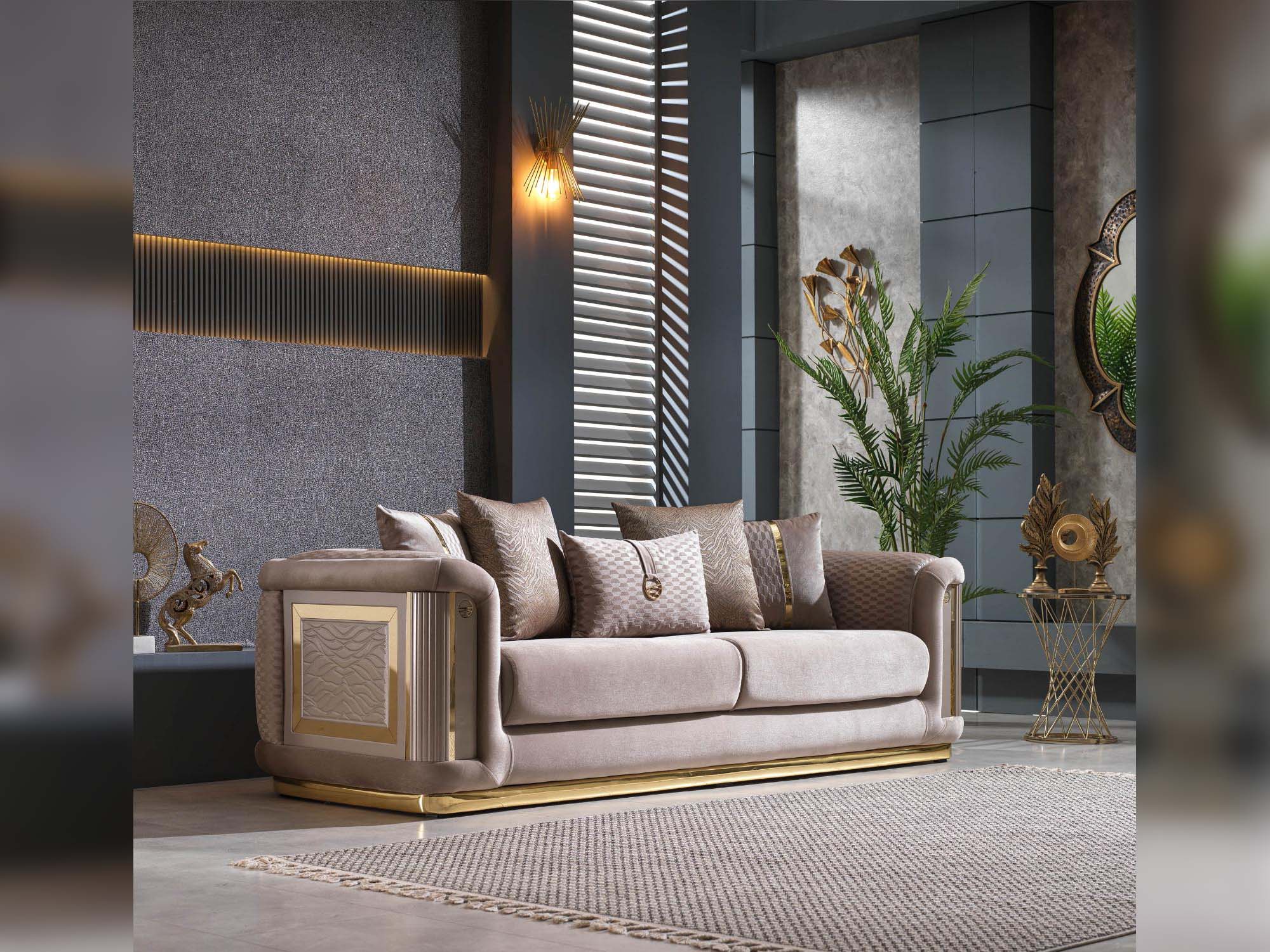 Elegance Stationary Livingroom Sofa Beige