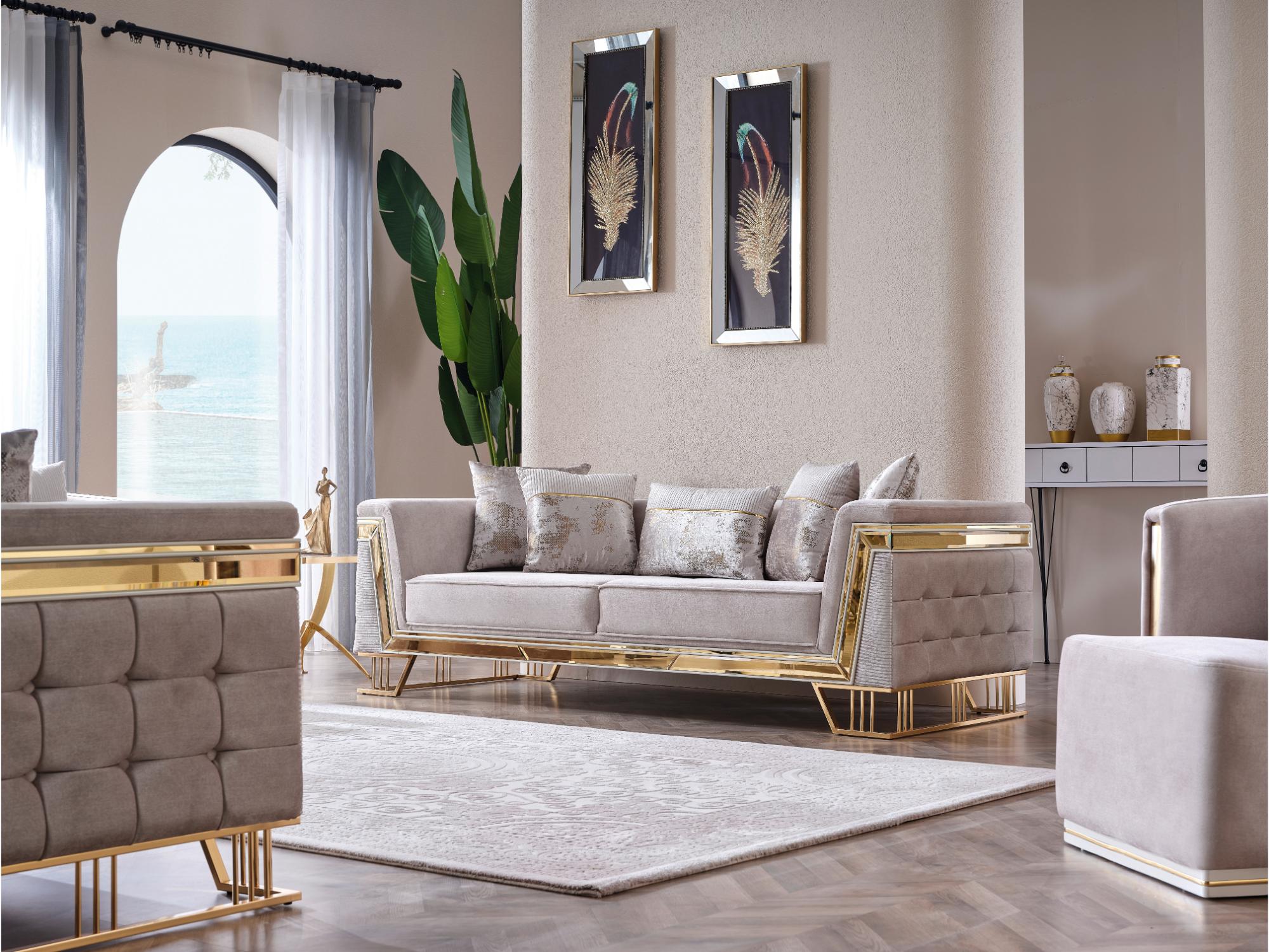 Munich 3-pieces (Sofa & Loveseat & Chair) Livingroom Set Cream