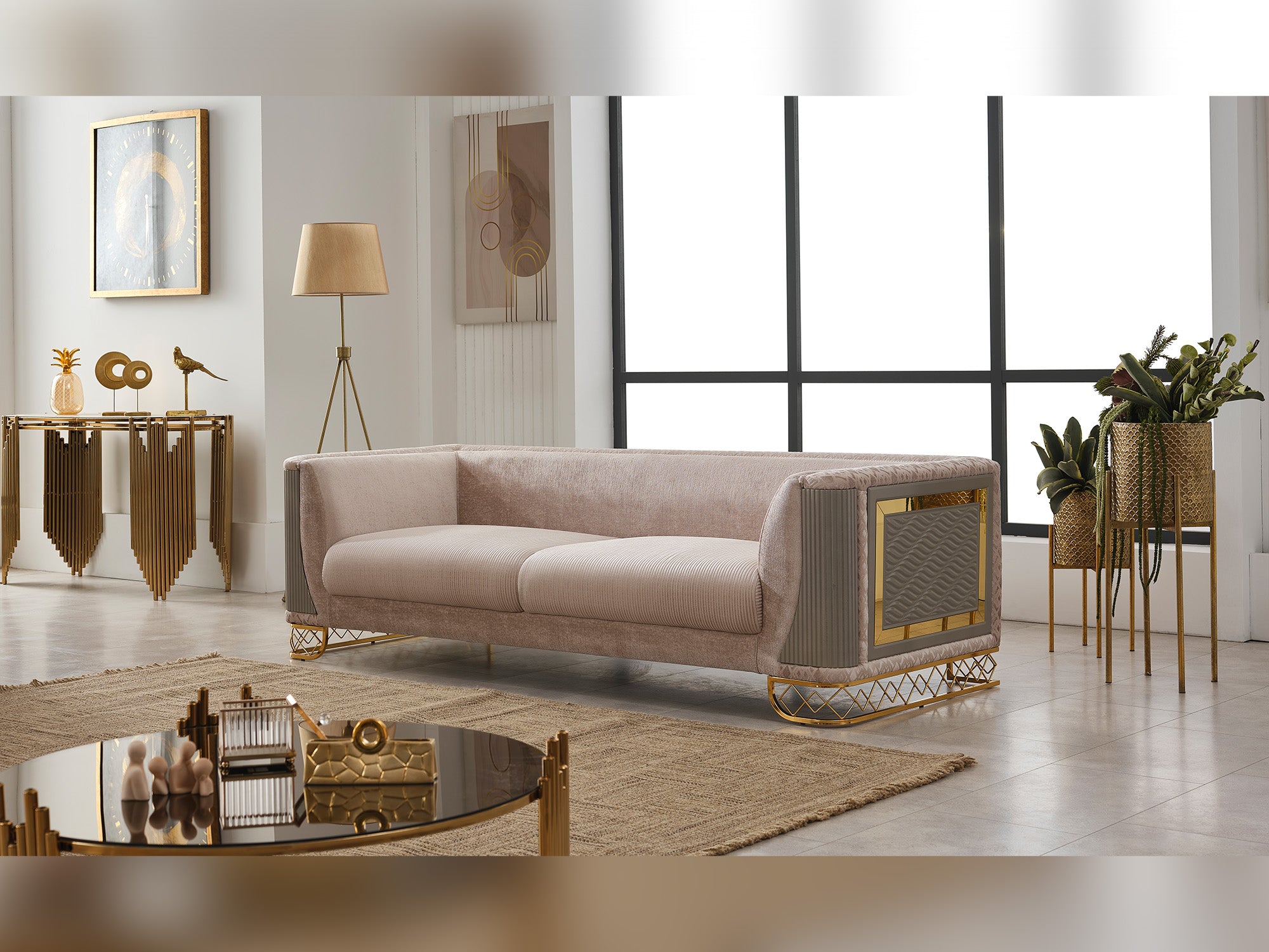 Valentino 3-pieces (Sofa & Loveseat & Chair) Livingroom Set Beige