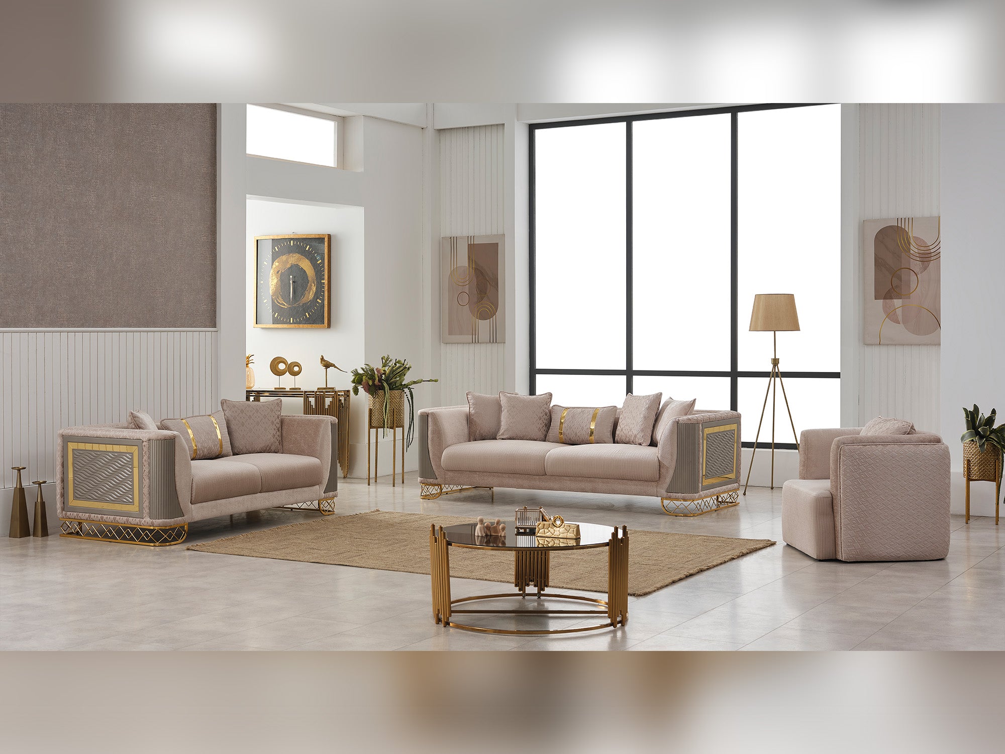 Valentino 3-pieces (Sofa & Loveseat & Chair) Livingroom Set Beige