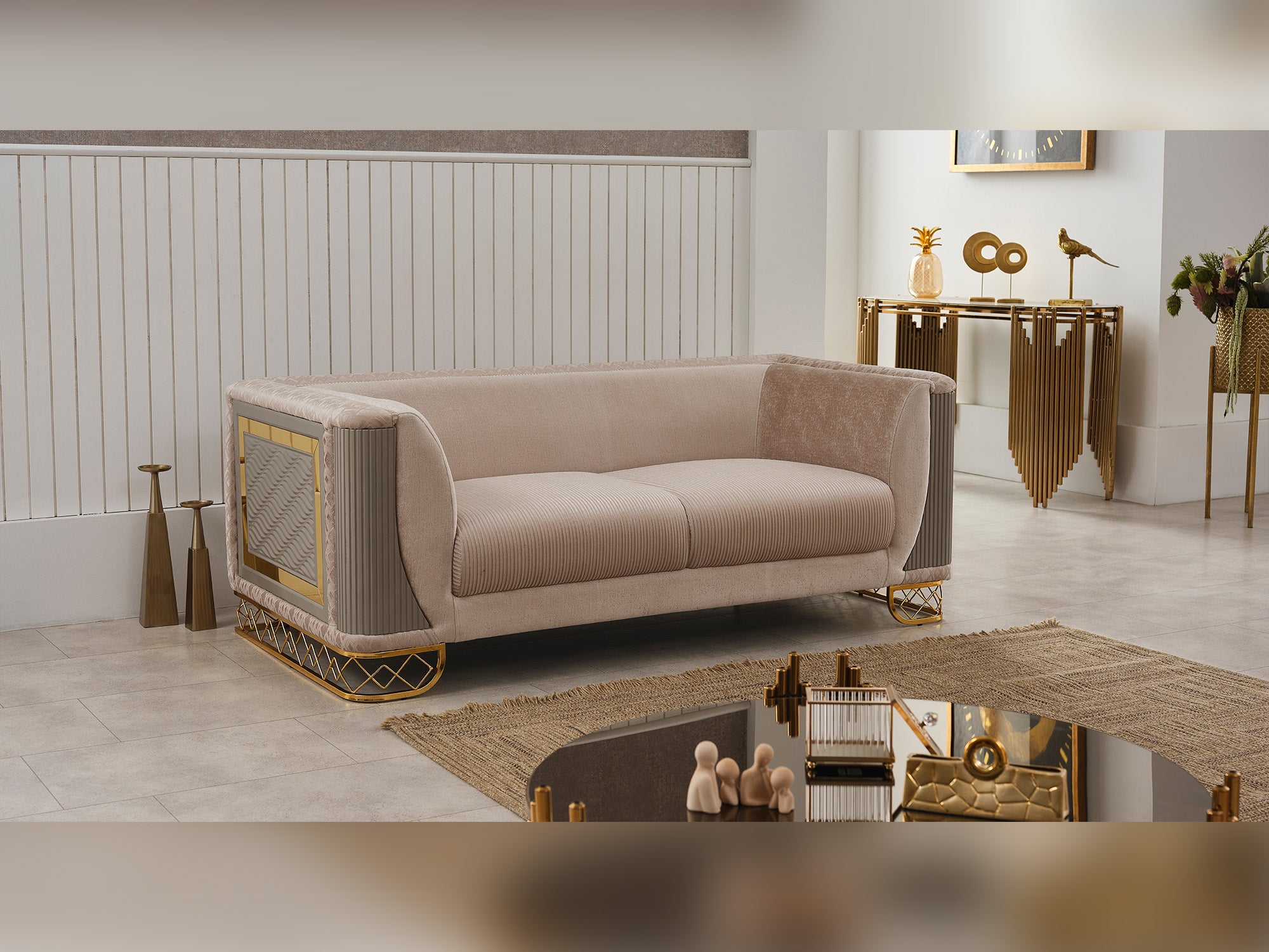 Valentino 3-pieces (Sofa & Loveseat & Chair) Livingroom Set Beige
