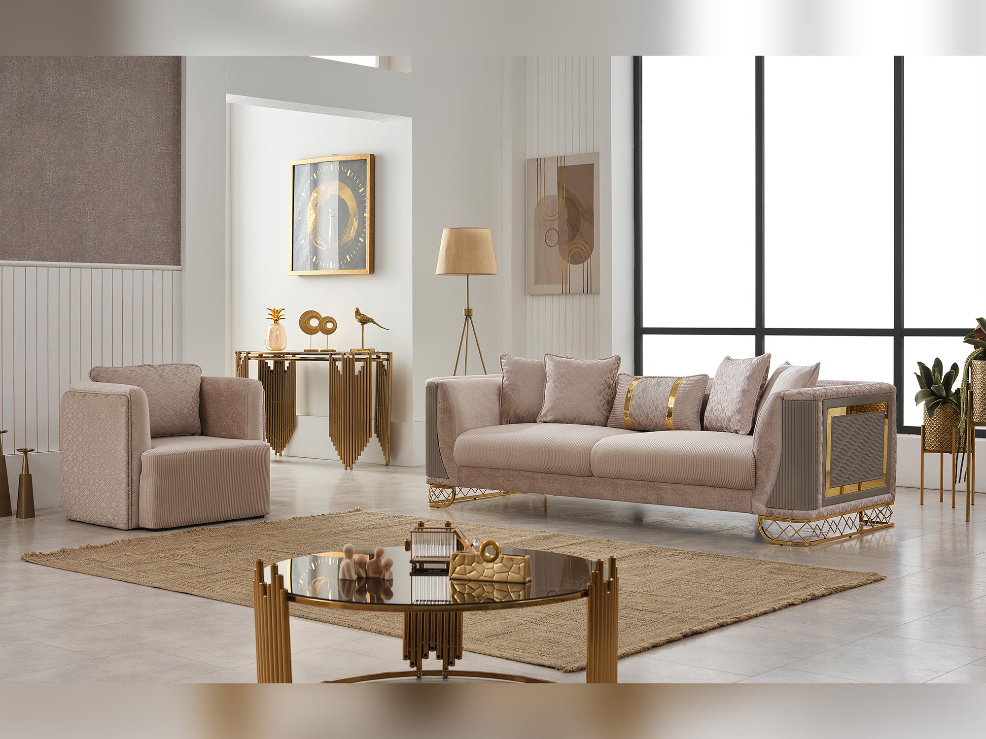 Valentino 3-pieces (Sofa & Loveseat & Chair) Livingroom Set Beige