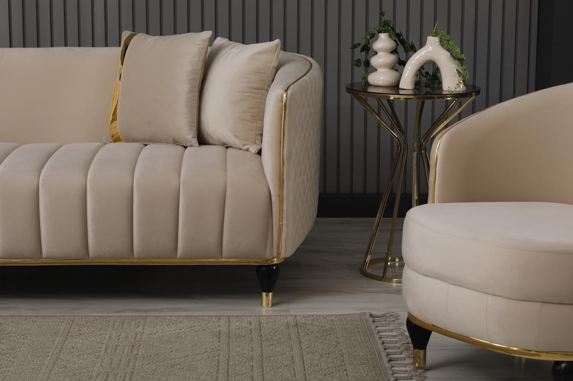 Toronto 3-pieces (Sofa & Loveseat & Chair) Livingroom Set Cream