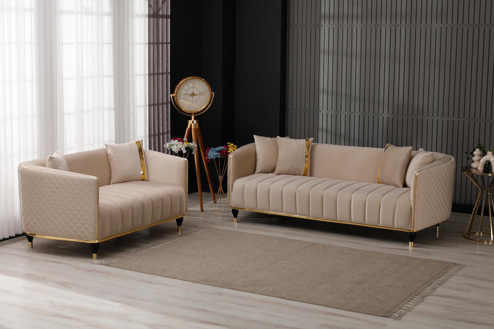 Toronto 3-pieces (Sofa & Loveseat & Chair) Livingroom Set Cream