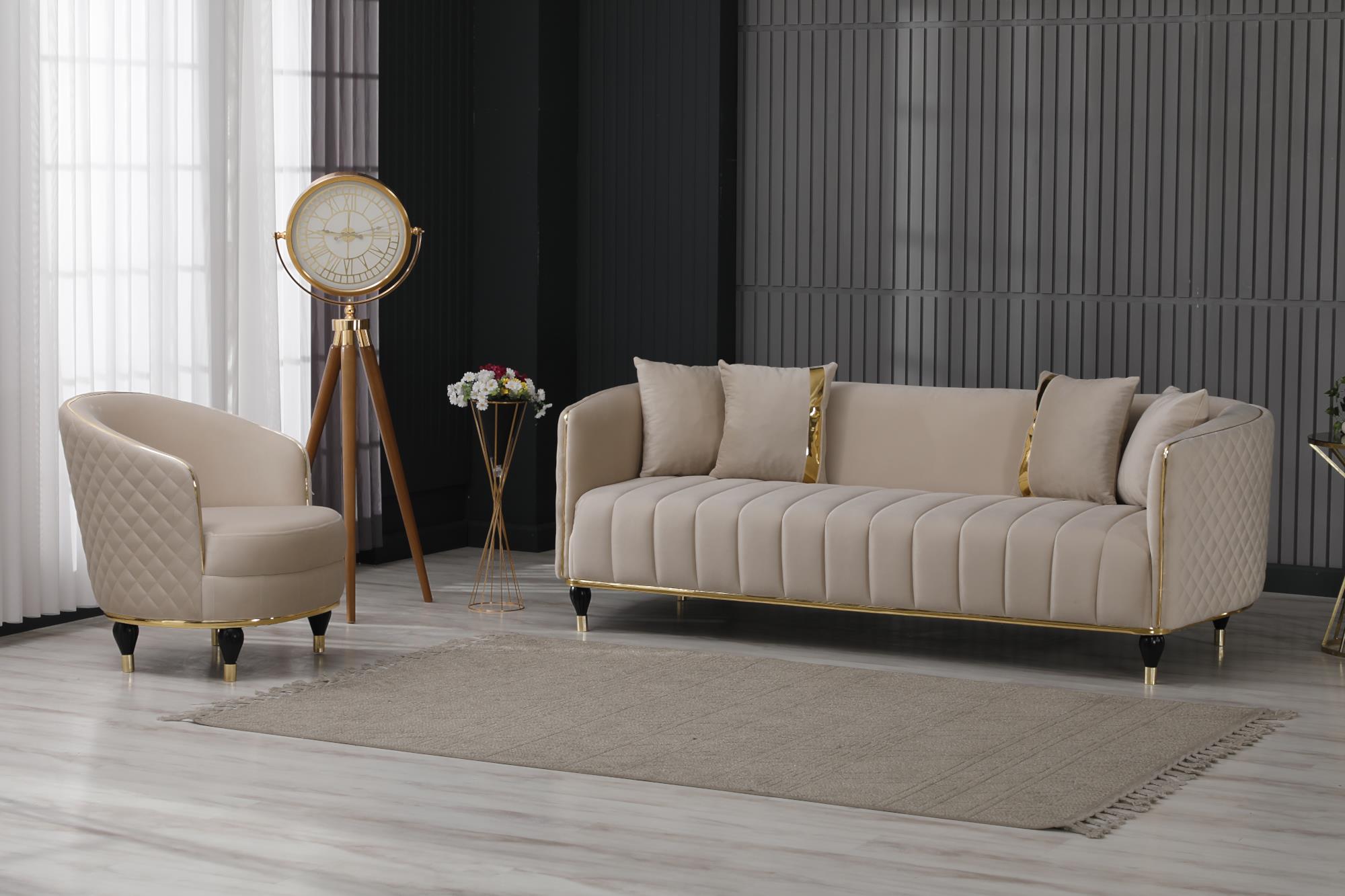 Toronto 3-pieces (Sofa & Loveseat & Chair) Livingroom Set Cream