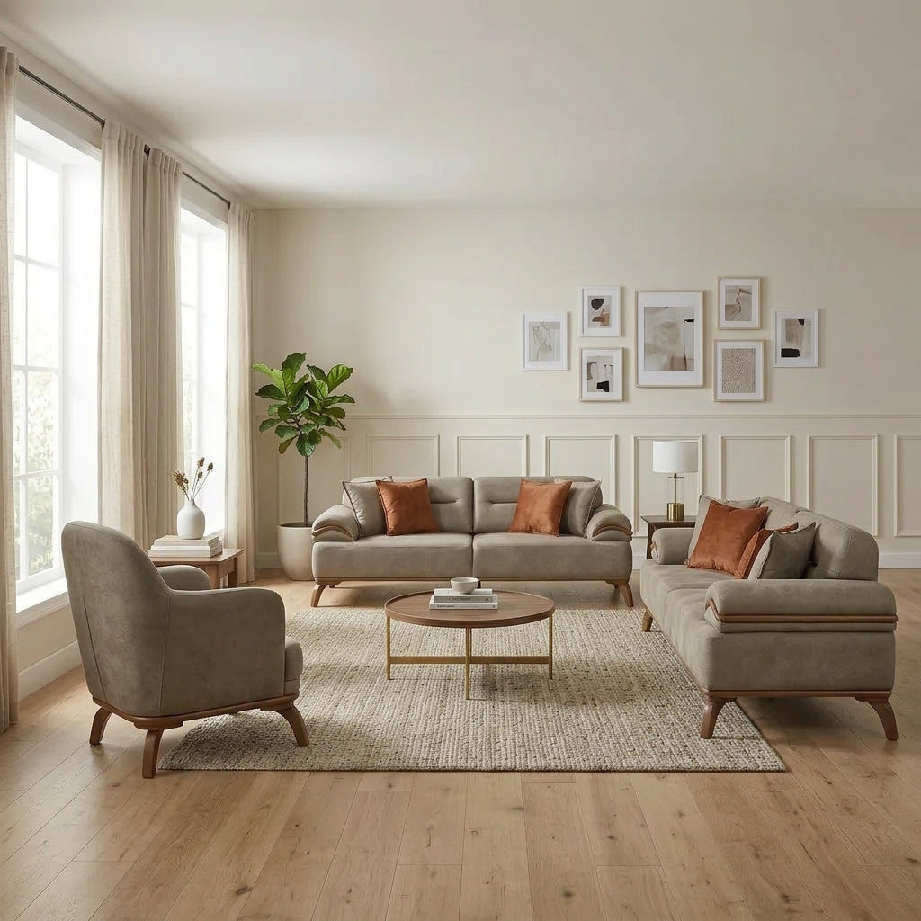 Mia 4-pieces (2 Sofa & 2 Chair) Livingroom Set Beige