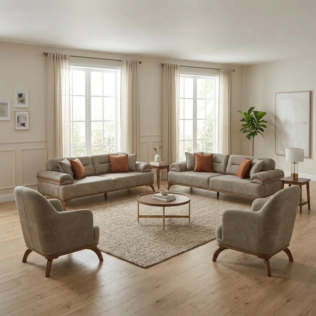 Mia 4-pieces (2 Sofa & 2 Chair) Livingroom Set Beige