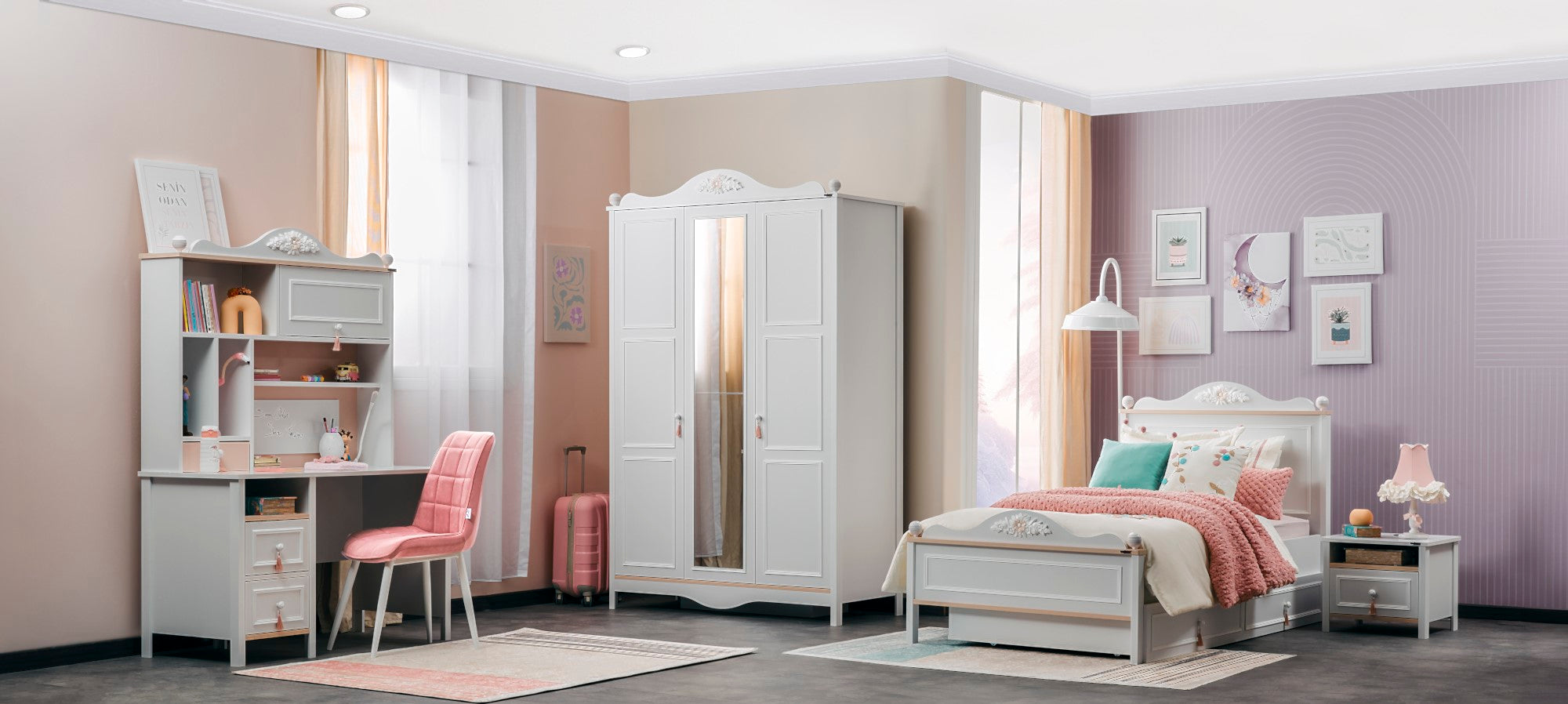 Alya Kids Room Set (Twin Bed &  Study Desk &  Nightstand)