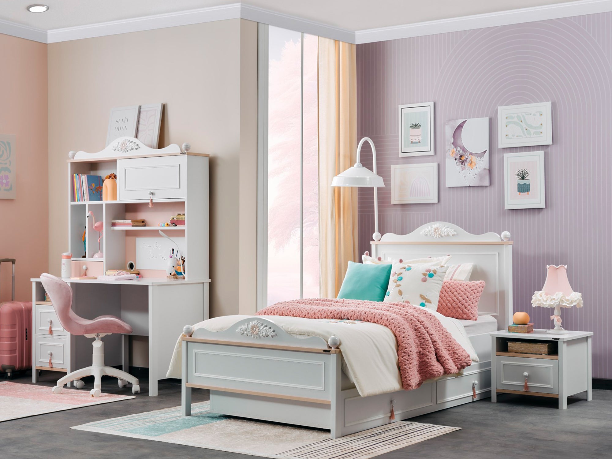 Alya Kids Room Set (Twin Bed &  Study Desk &  Nightstand)