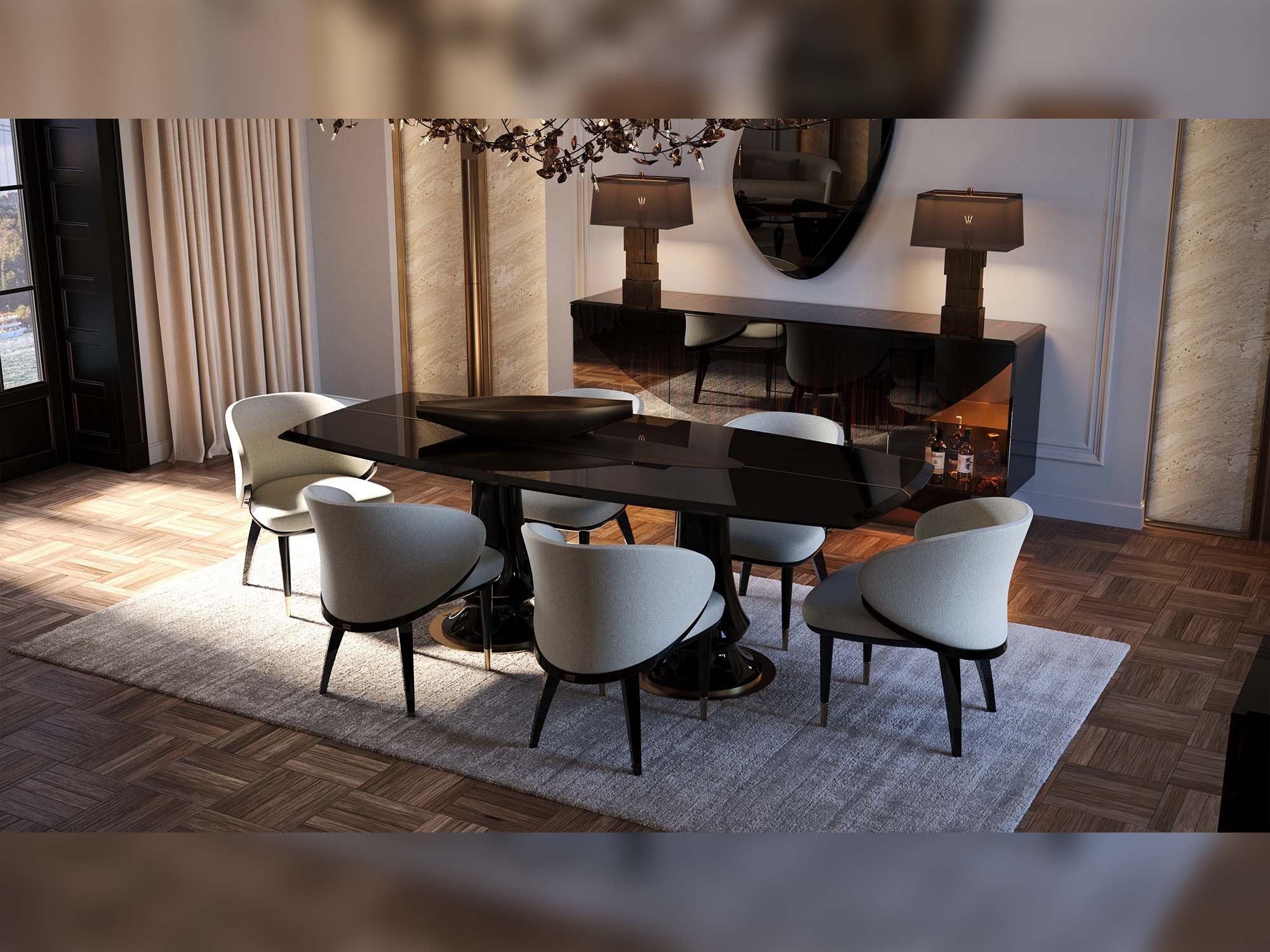 Anka Diningroom (Consol With Mirror & Dining Table & 6 Dining Chair)
