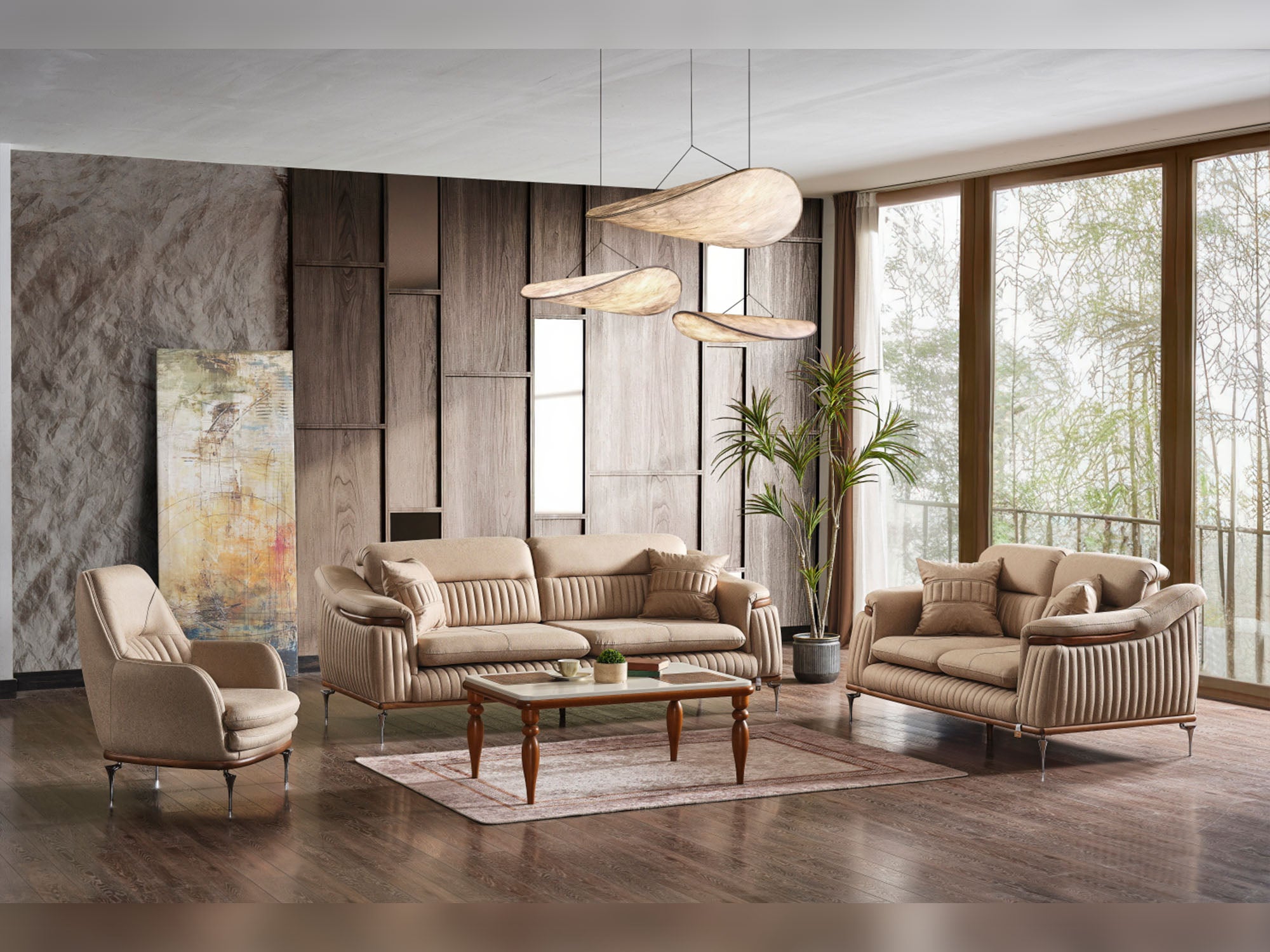 Ahsen 3-pieces (Sofa & Loveseat & Chair) Livingroom Set Beige