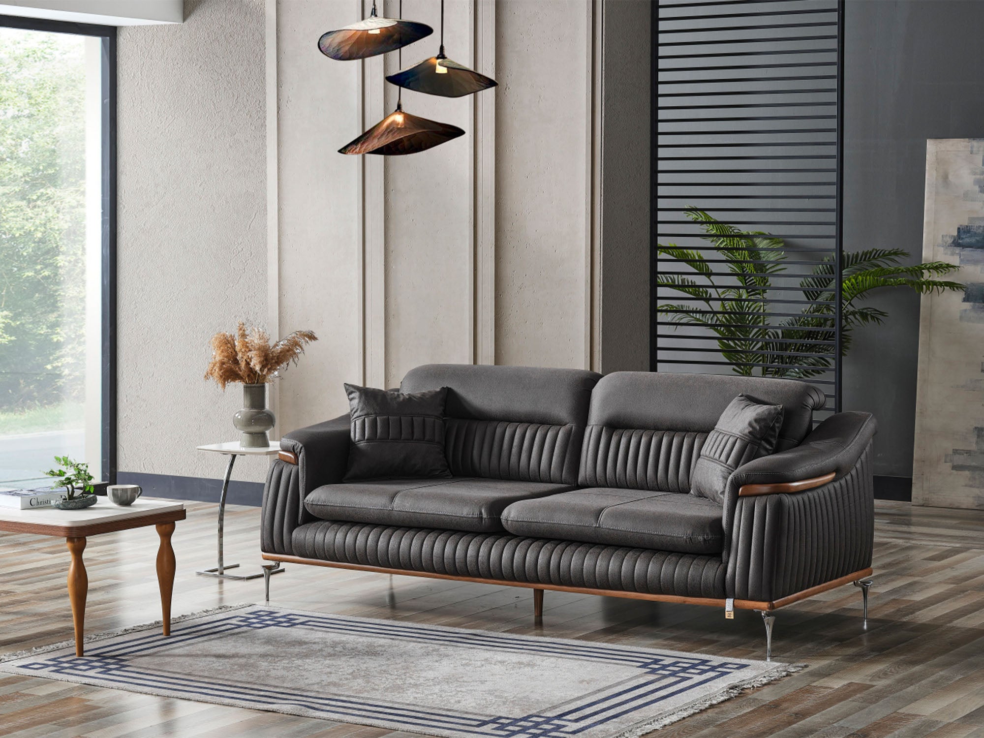 Ahsen 3-pieces (Sofa & Loveseat & Chair) Livingroom Set Dark Grey