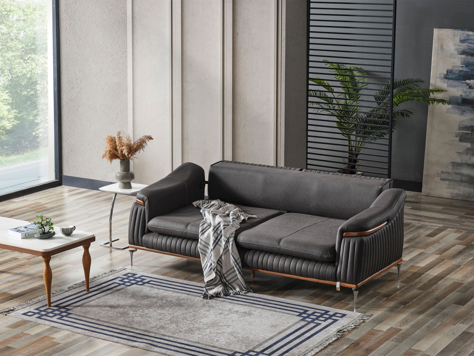 Ahsen 3-pieces (Sofa & Loveseat & Chair) Livingroom Set Dark Grey