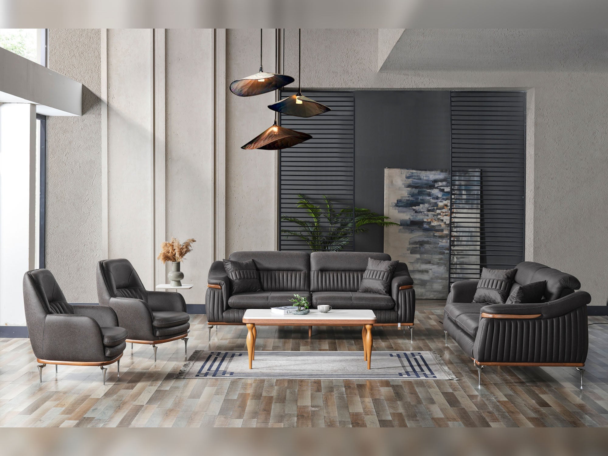 Ahsen 3-pieces (Sofa & Loveseat & Chair) Livingroom Set Dark Grey