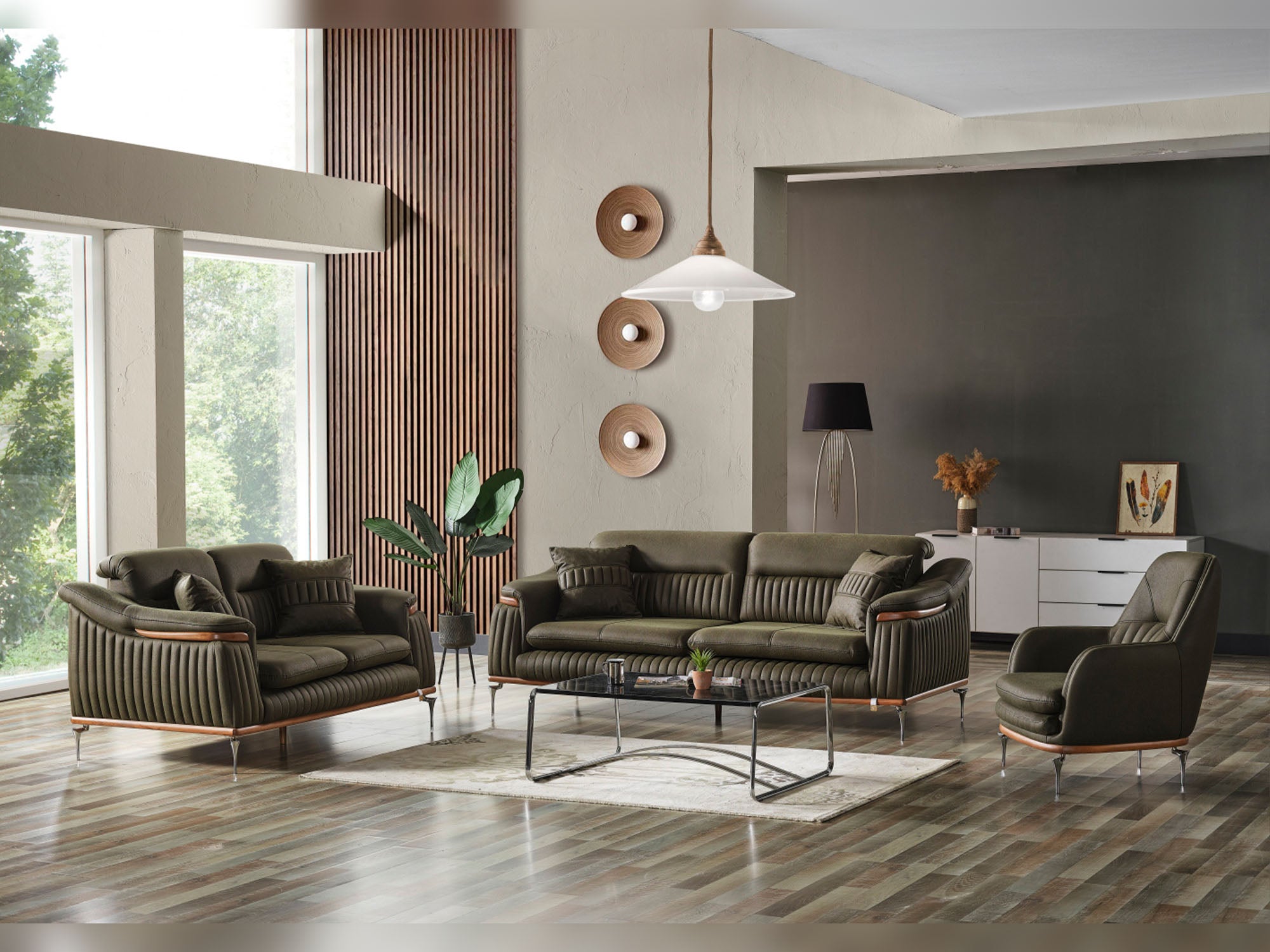 Ahsen 3-pieces (Sofa & Loveseat & Chair) Livingroom Set Khaki