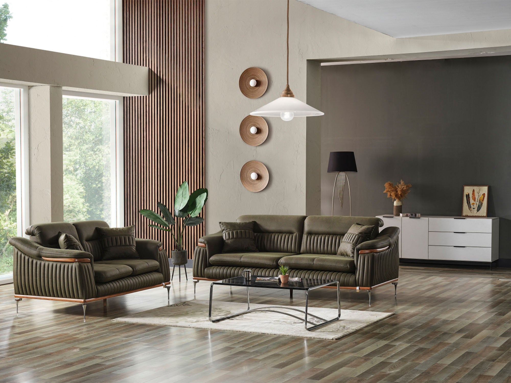 Ahsen 3-pieces (Sofa & Loveseat & Chair) Livingroom Set Khaki