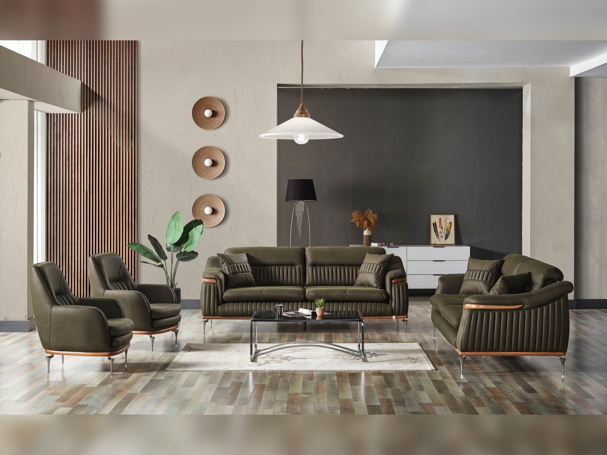 Ahsen 3-pieces (Sofa & Loveseat & Chair) Livingroom Set Khaki