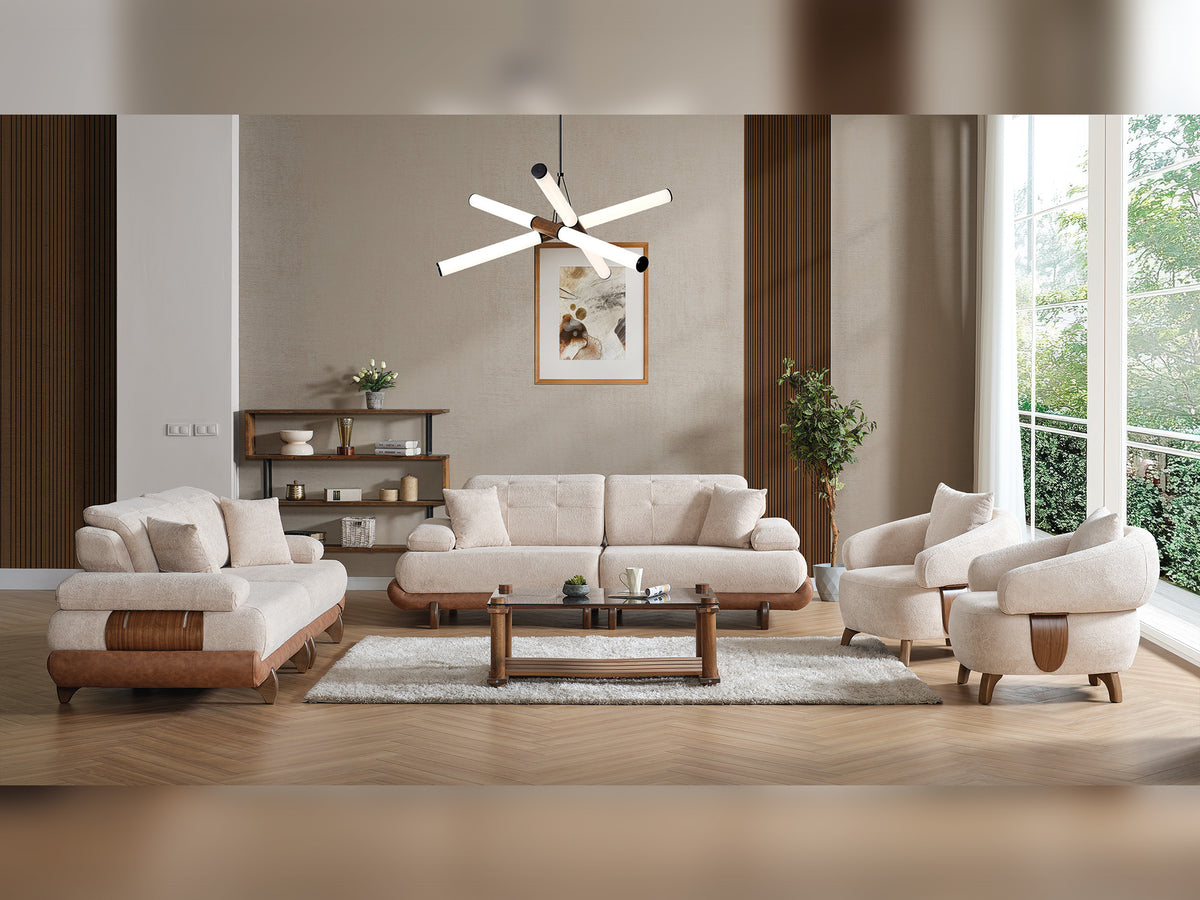 Alexa 4-pieces (Sofa & Module Sofa & 2 Chair) Livingroom Set Cream
