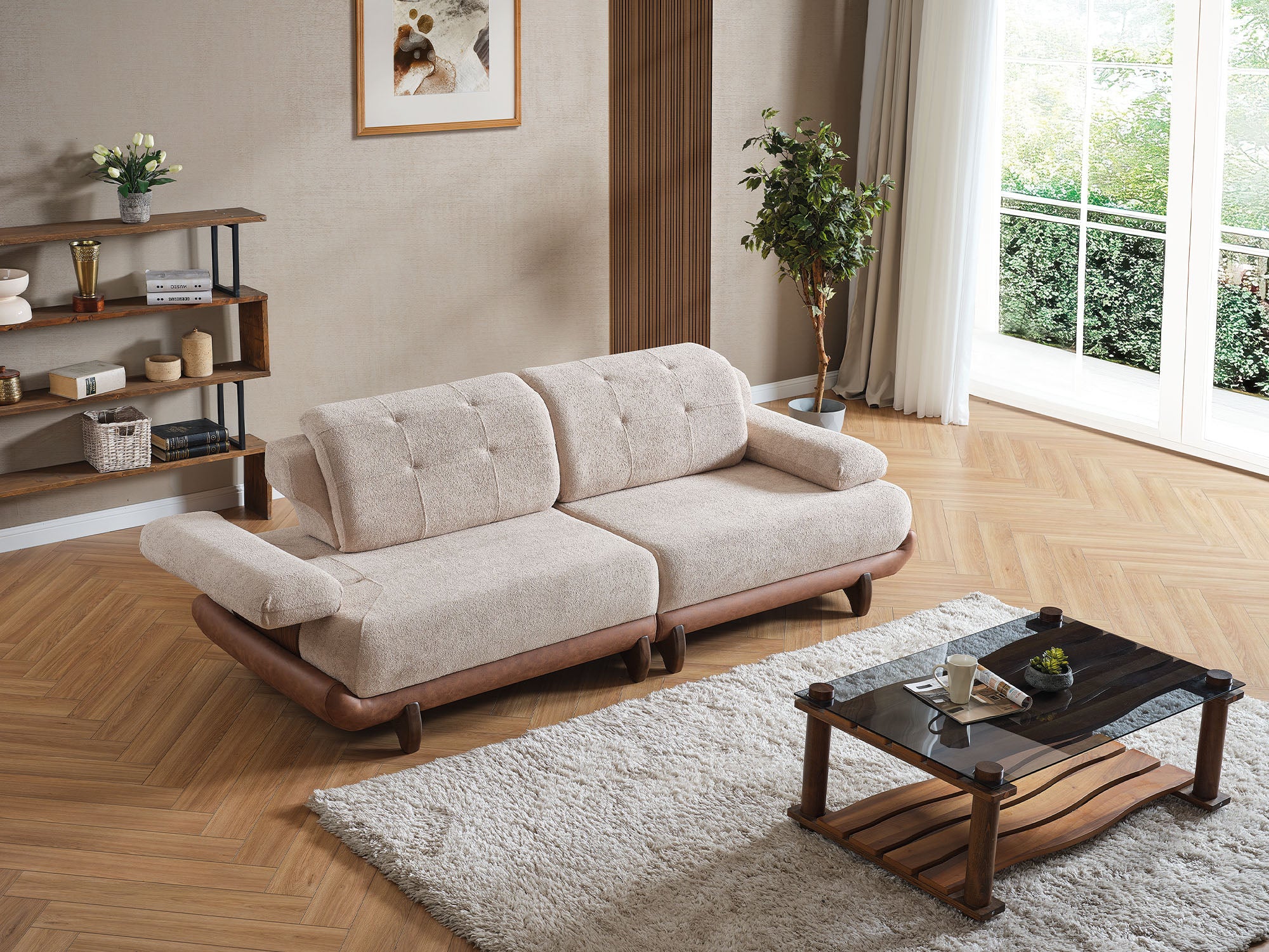 Alexa 4-pieces (Sofa & Module Sofa & 2 Chair) Livingroom Set Cream