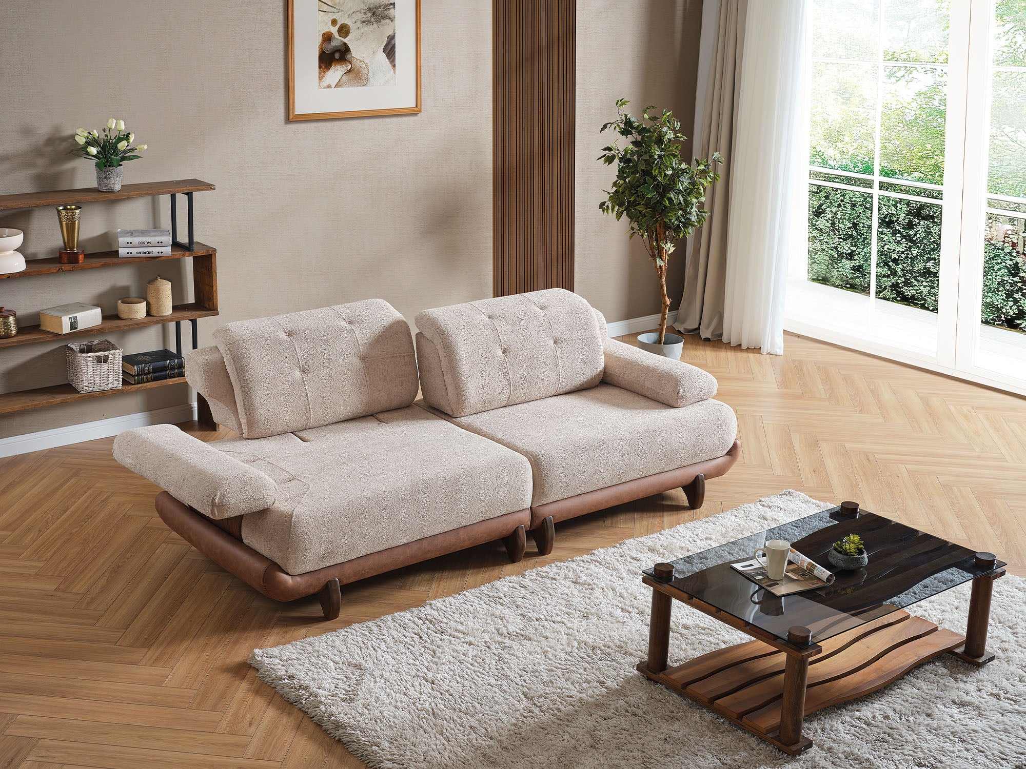 Alexa 4-pieces (Sofa & Module Sofa & 2 Chair) Livingroom Set Cream
