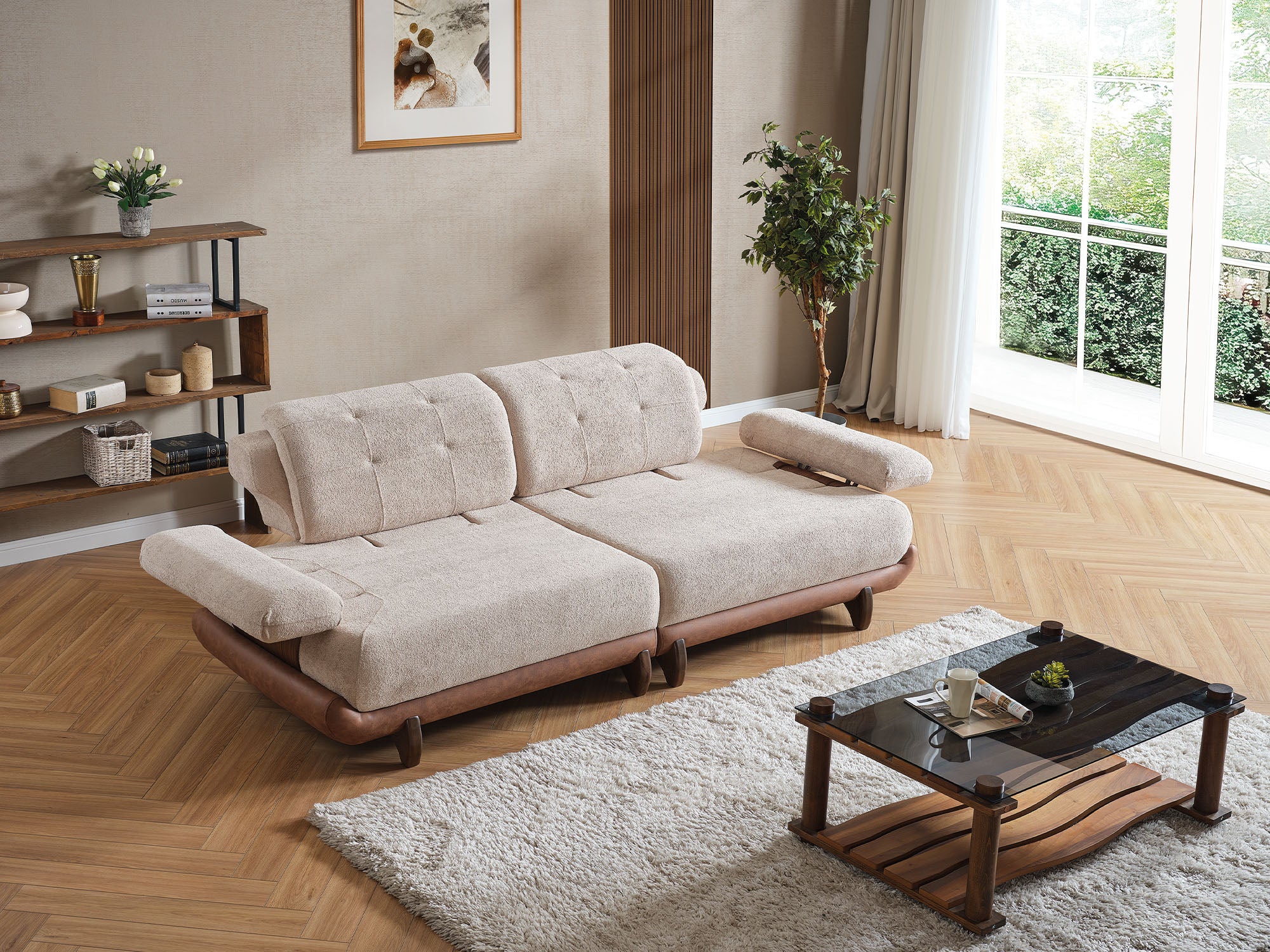 Alexa 4-pieces (Sofa & Module Sofa & 2 Chair) Livingroom Set Cream