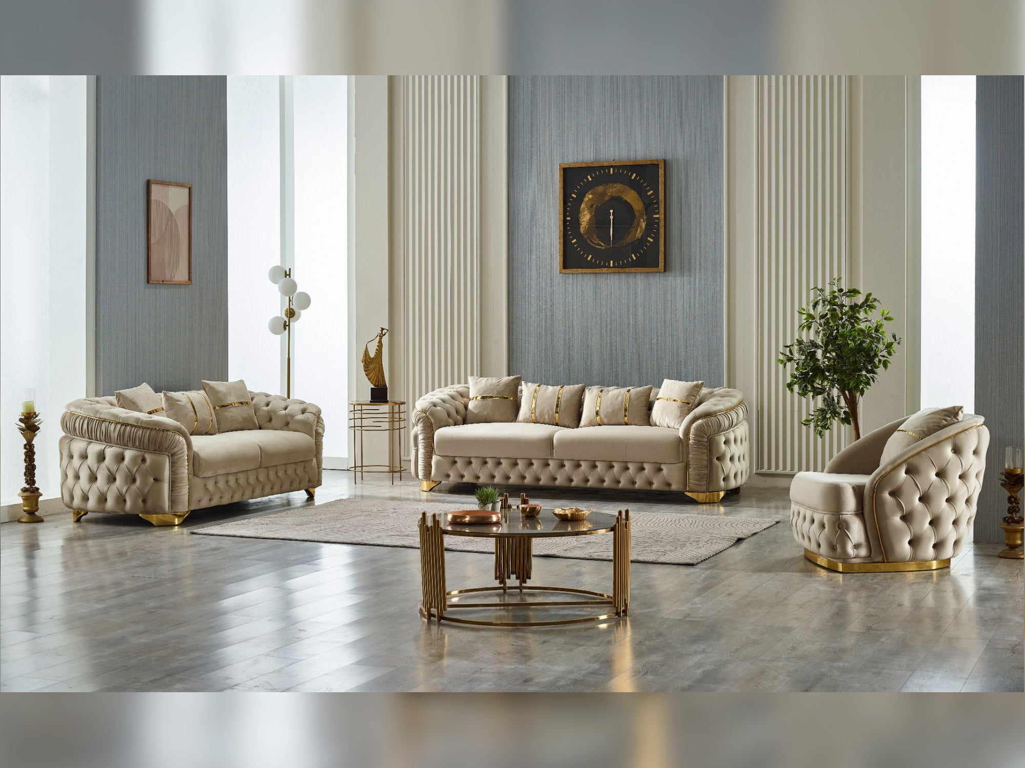 Arizona 3-pieces (Sofa & Loveseat & Chair) Livingroom Set Beige
