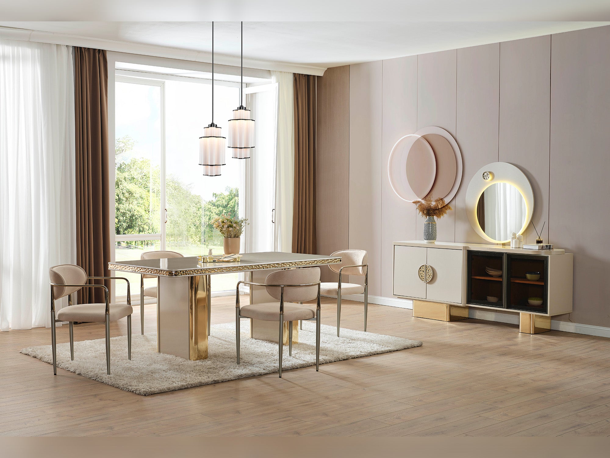 Armoni Elf Diningroom (Consol With Mirror & Dining Table & 6 Dining Chair)