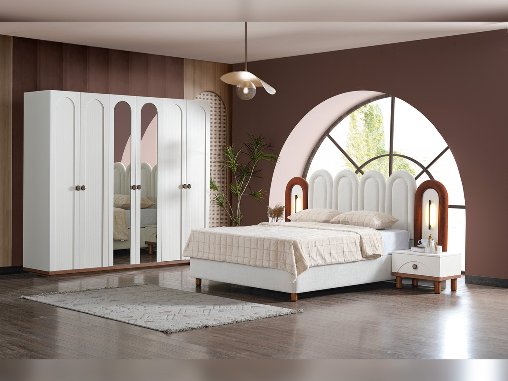 Bahama Bedroom (Queen Frame With Headboard & Dresser With Mirror & Ottoman & 2 Nightstand)